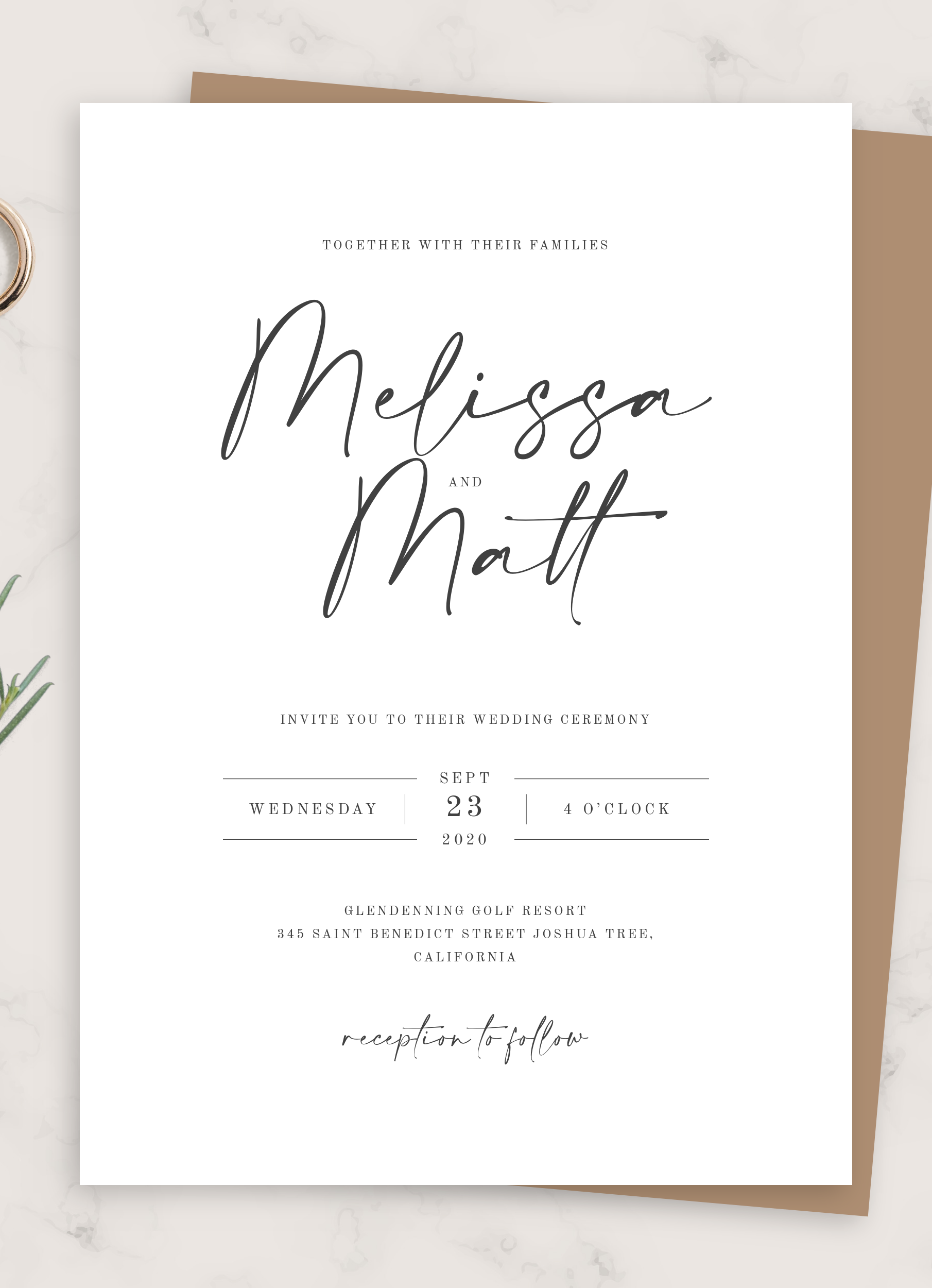 Download Printable Simple Minimalist Wedding Invitation Suite PDF