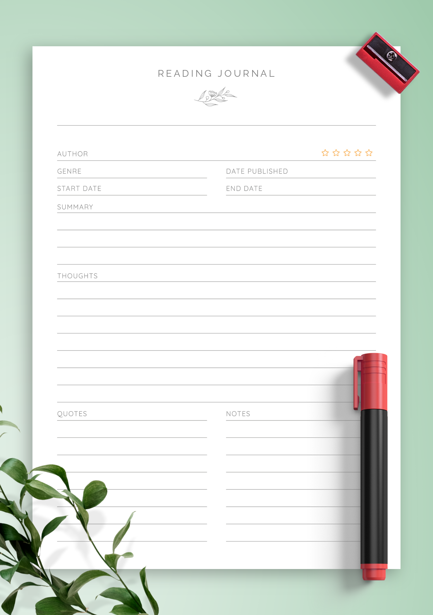 Reading Journal Template Free Download