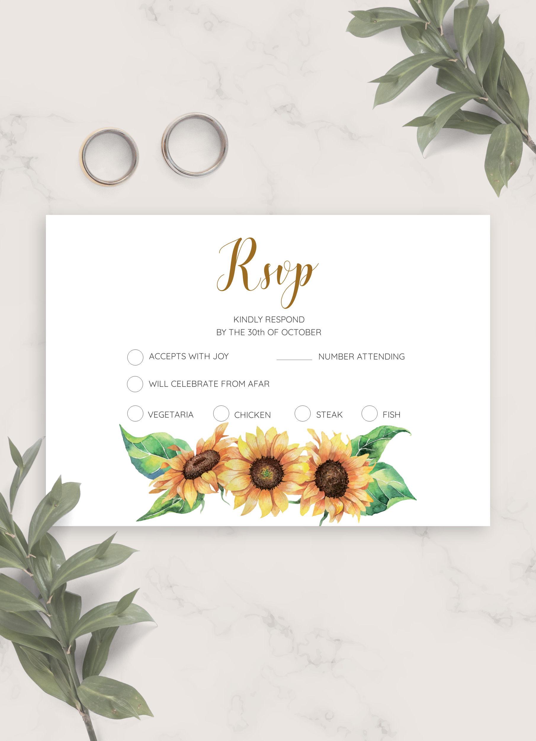 Download Printable Simple Sunflower Wedding Rsvp Card Pdf