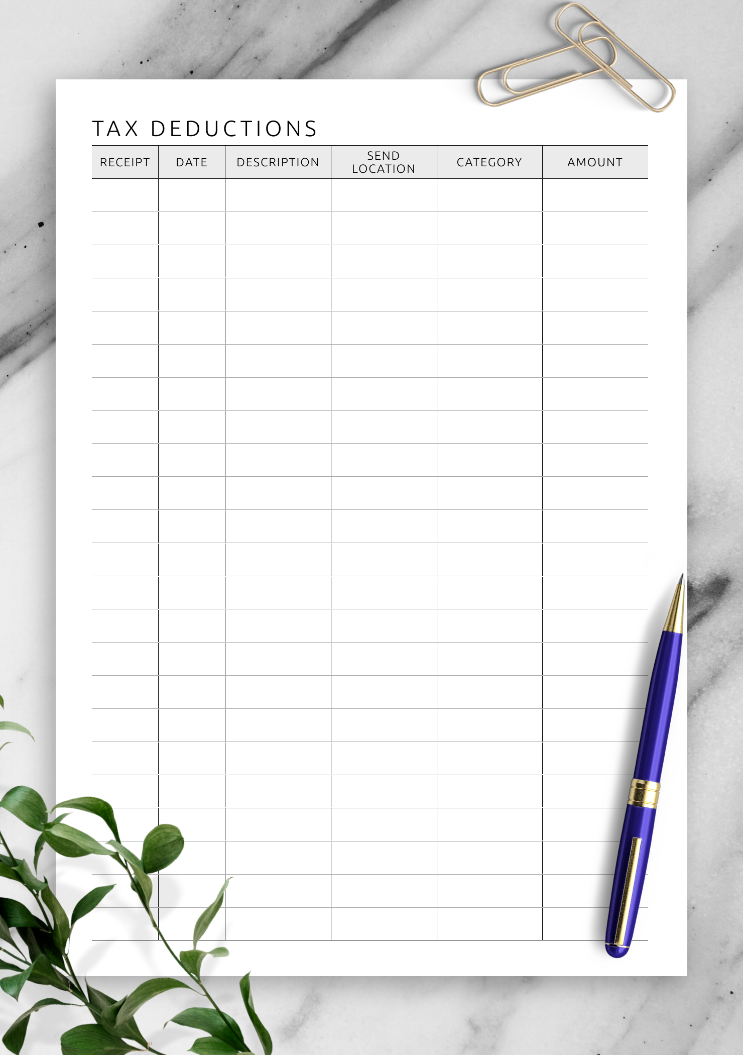 Download Printable Simple Tax Deductions Tracker Template PDF