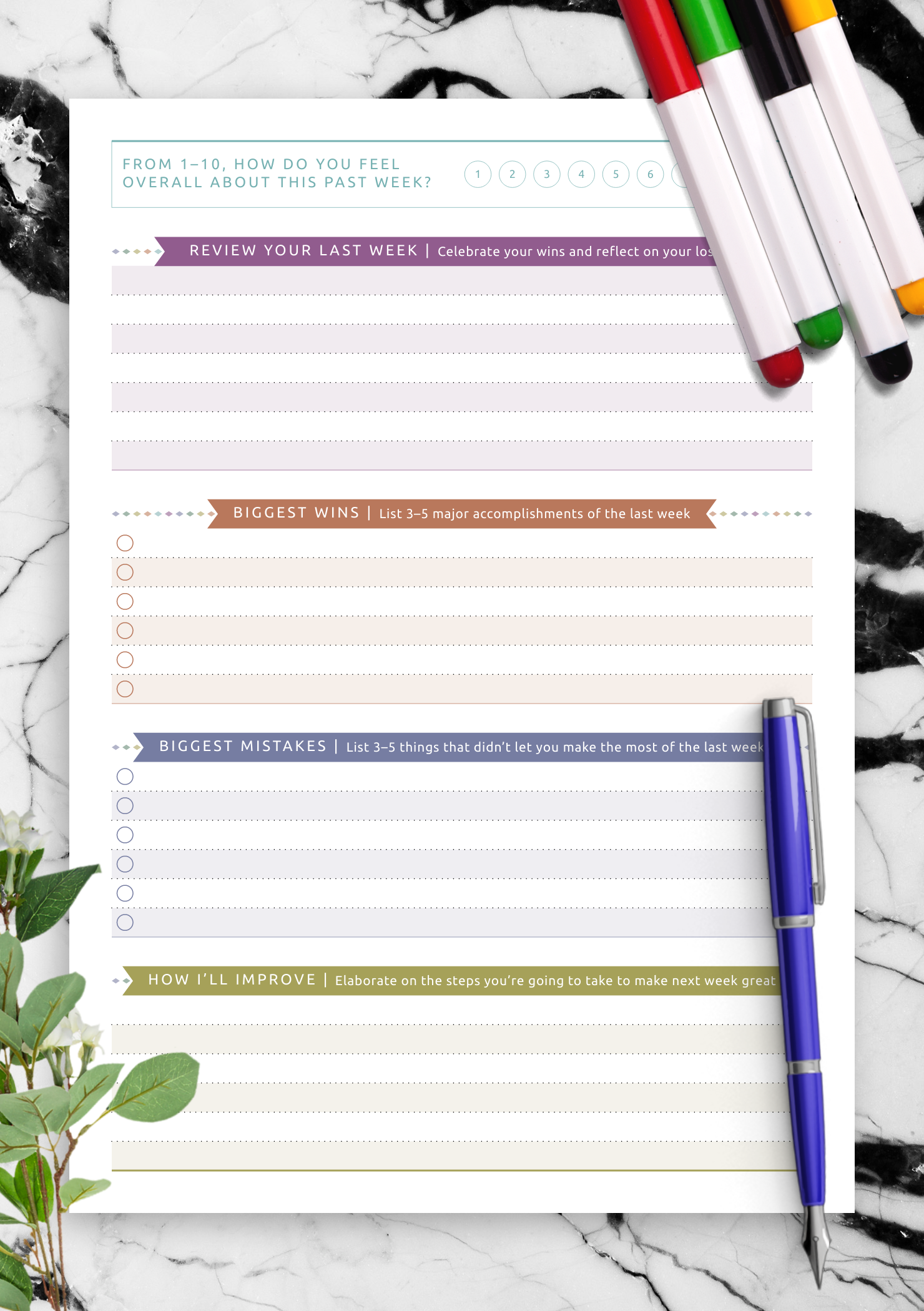 Download Printable Simple Weekly Goal Review Template - Casual Style PDF