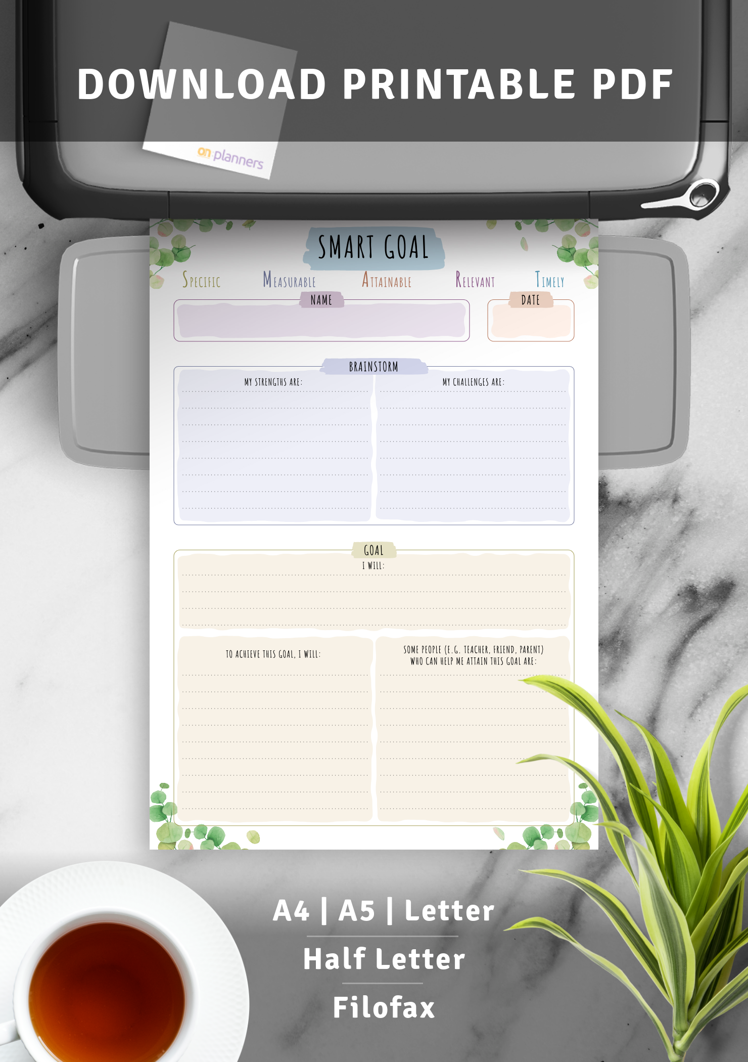 Download Printable SMART Goal Template - Floral Style PDF