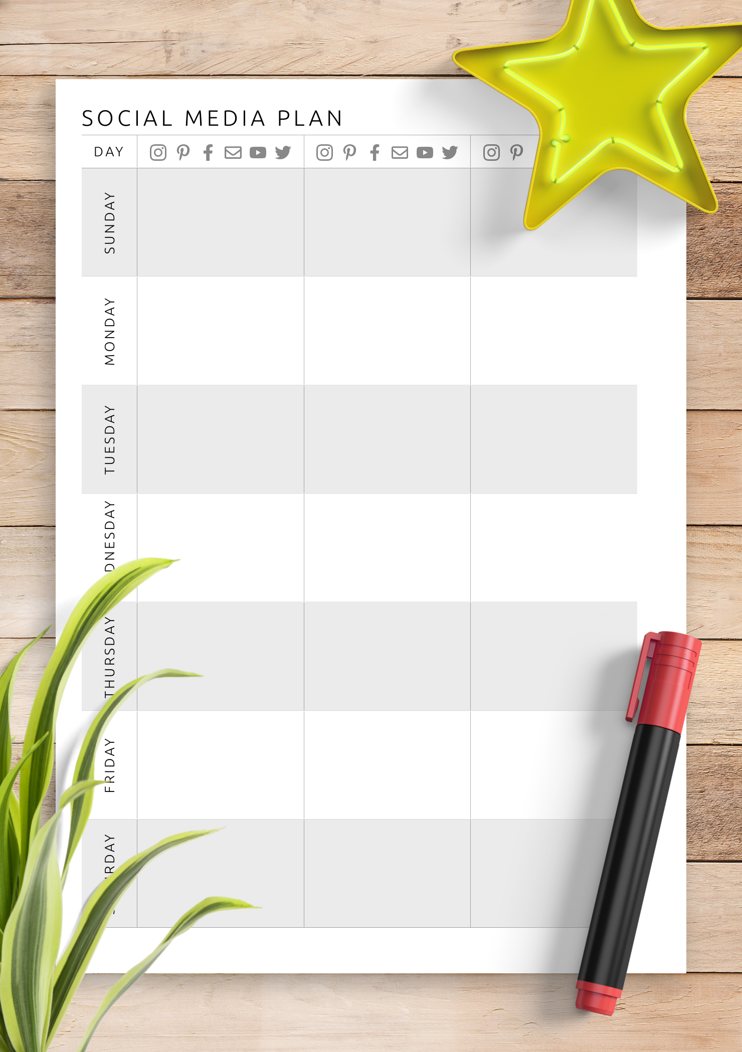 Download Printable Social Media Plan Template PDF