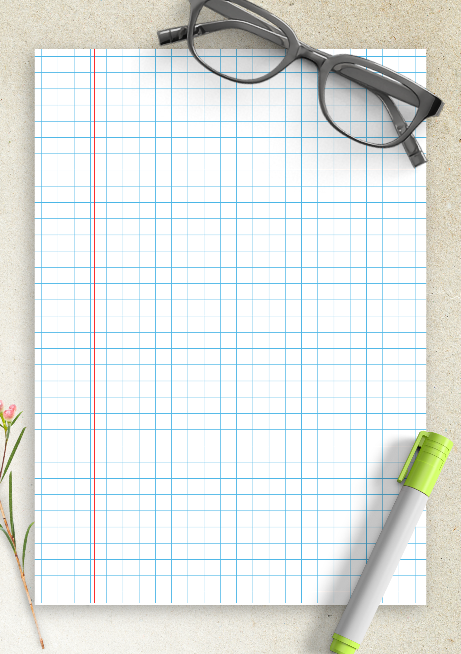 Download Printable Squared Wide Ruled blue with margin PDF