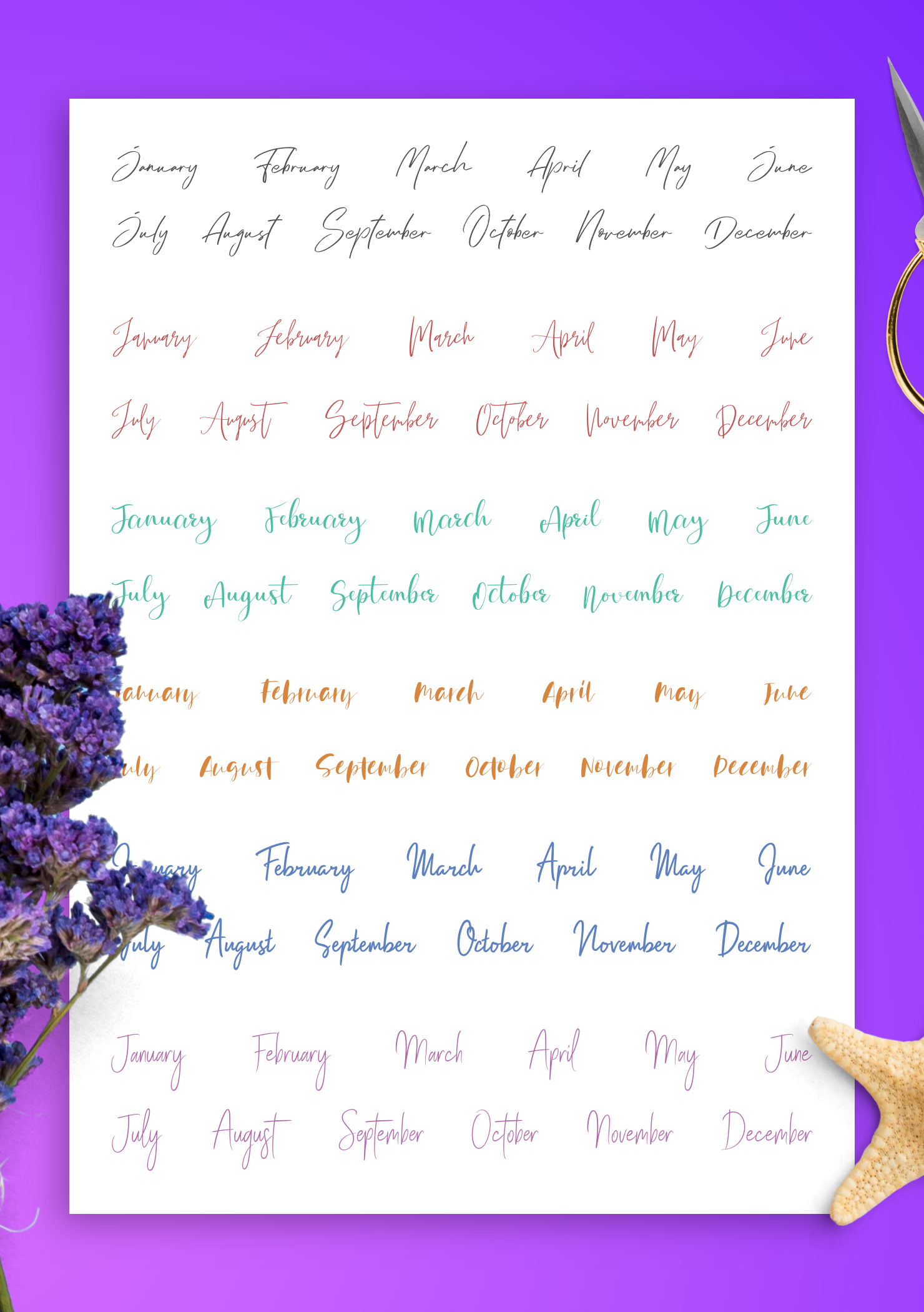 Calligraphy Months Sticker Pack - Download 73 PNG Printable and Digital
