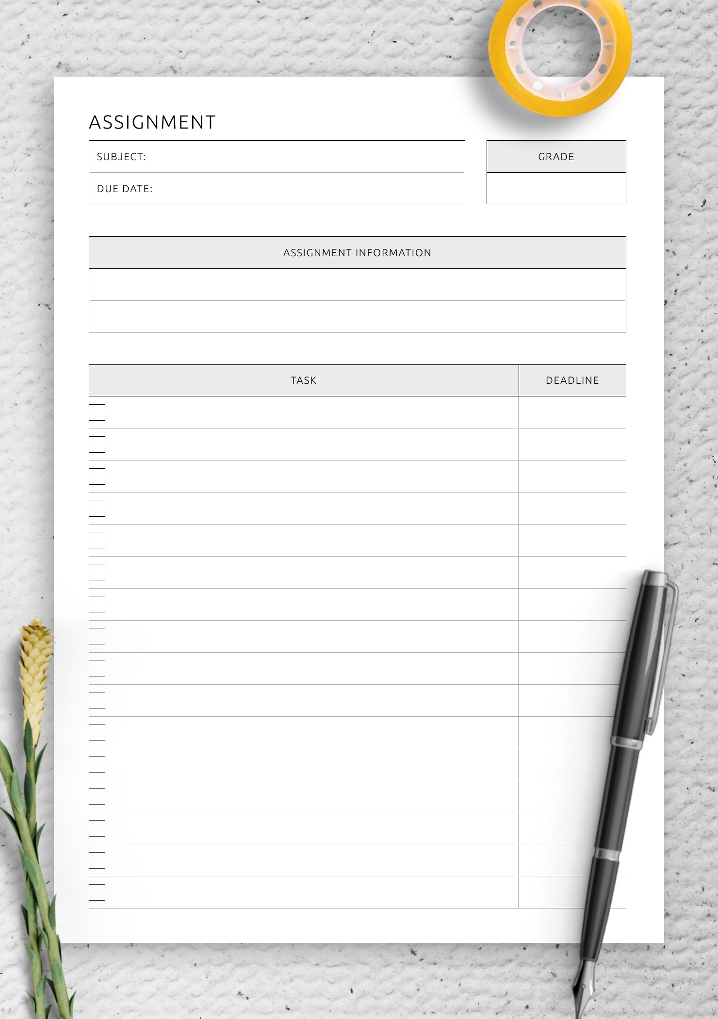 Download Printable Student Assignment Tracker PDF