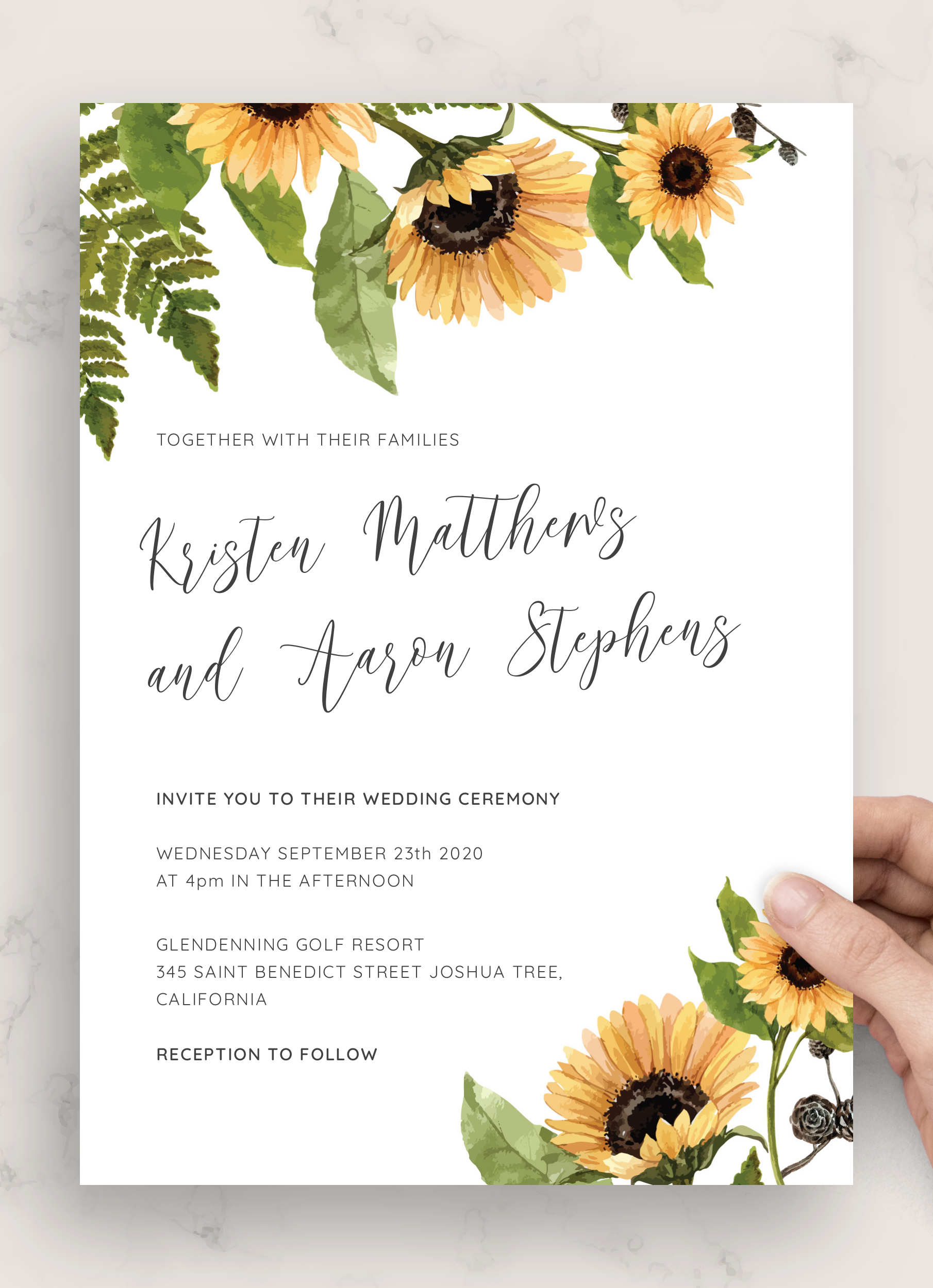 Download Printable Sunflower Rustic Wedding Invitation PDF