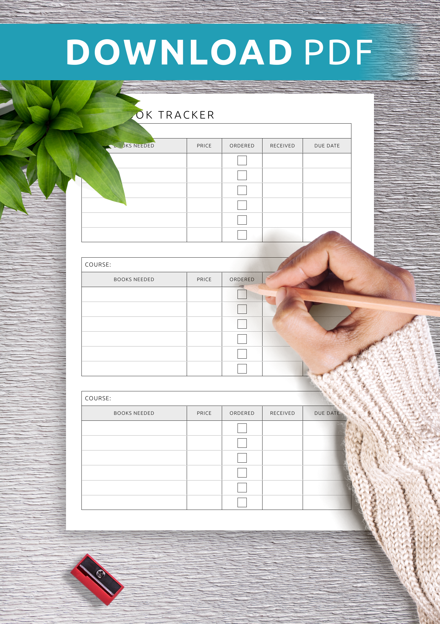 Download Printable Text Book Tracker Template PDF