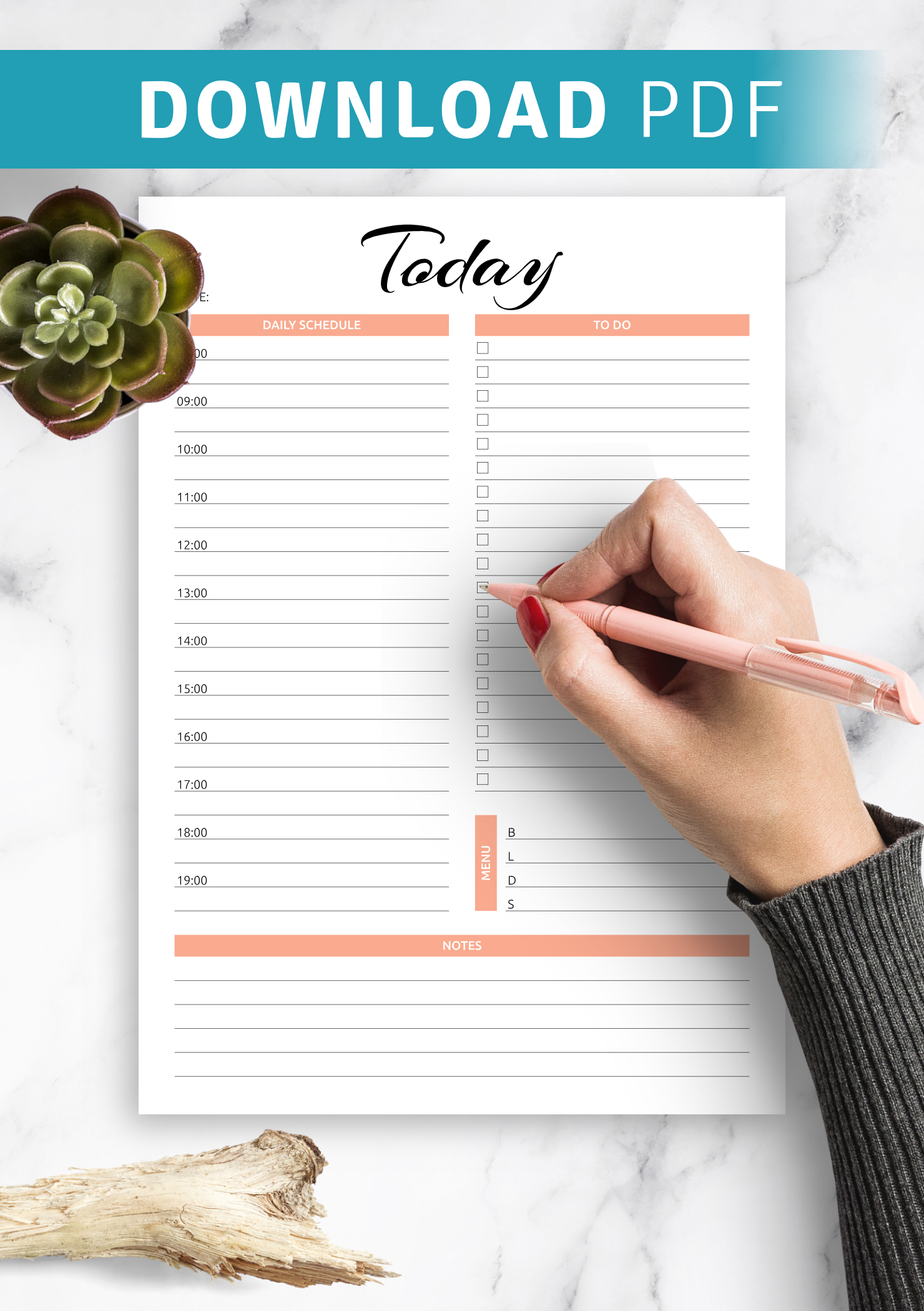 Download Printable Today hourly planner PDF