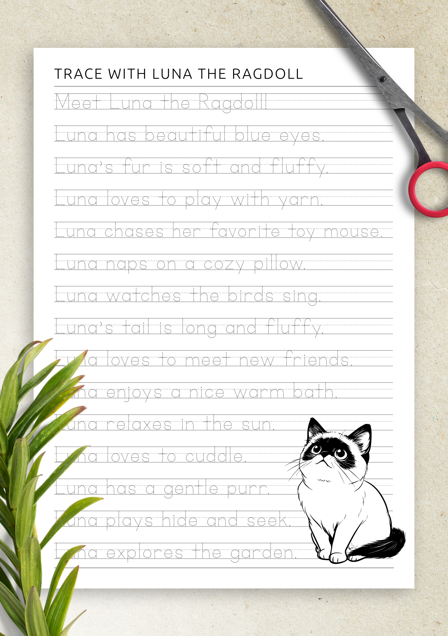 Download Trace & Write with Luna the Ragdoll Printable PDF