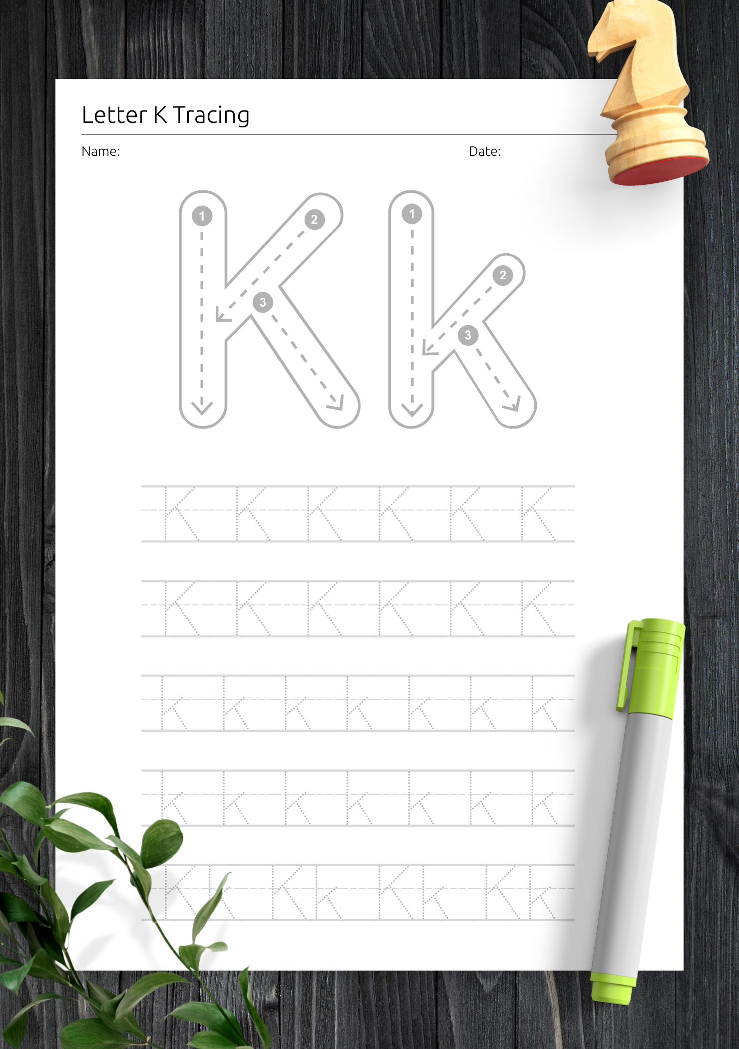 Download Traceable Letter K for Kids Printable PDF