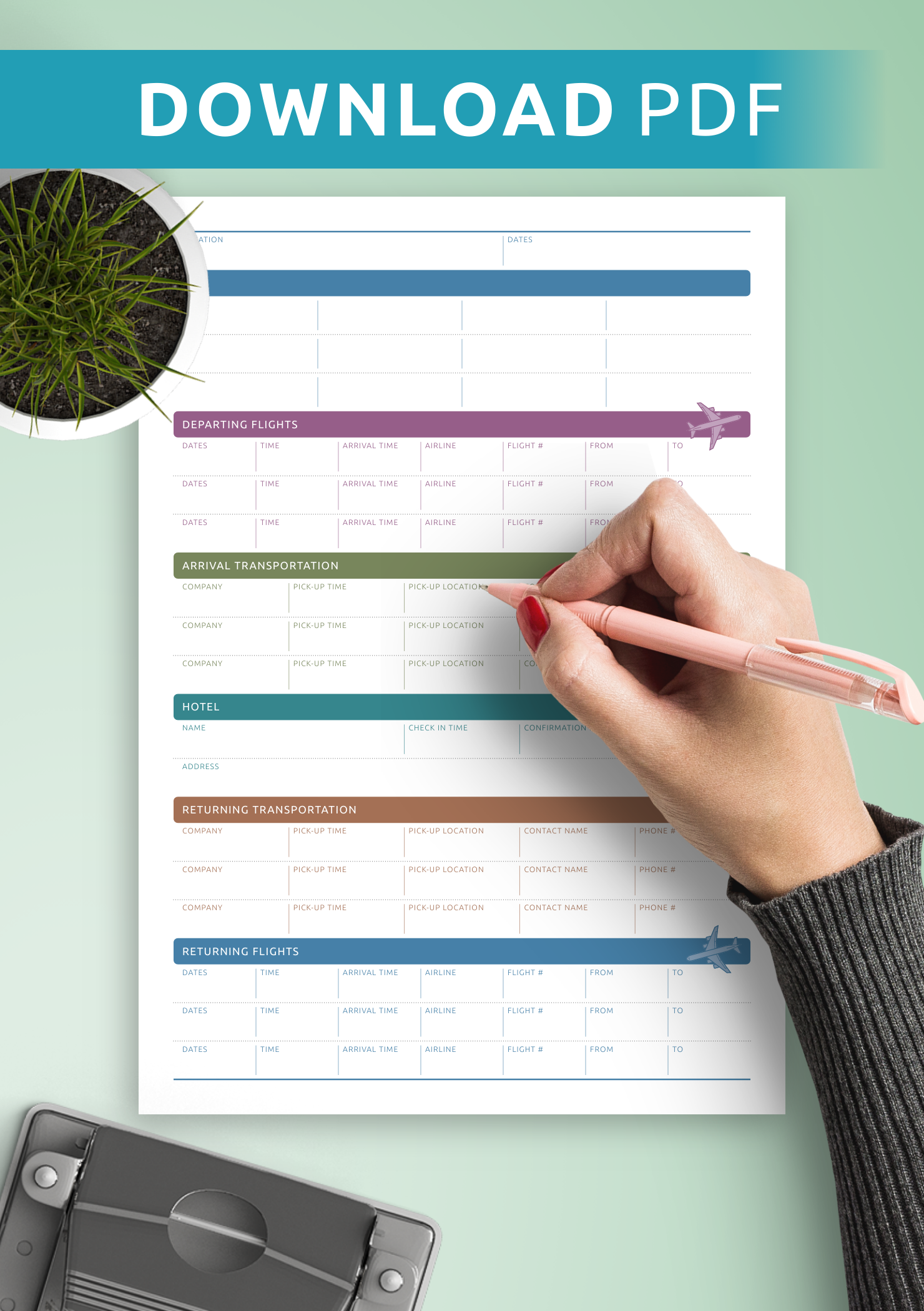 Download Printable Itinerary Editable Template PDF