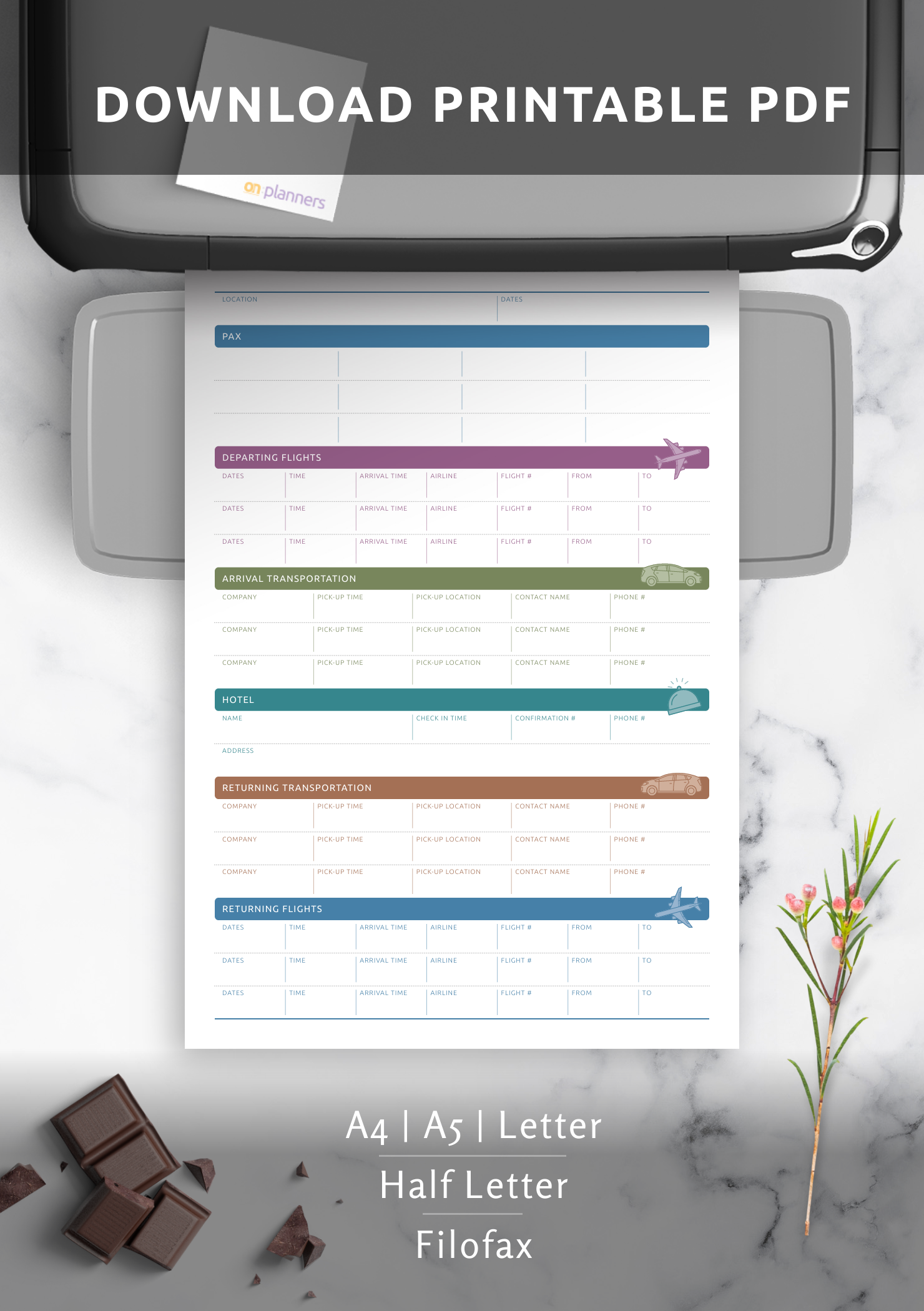 Download Printable Itinerary Editable Template PDF