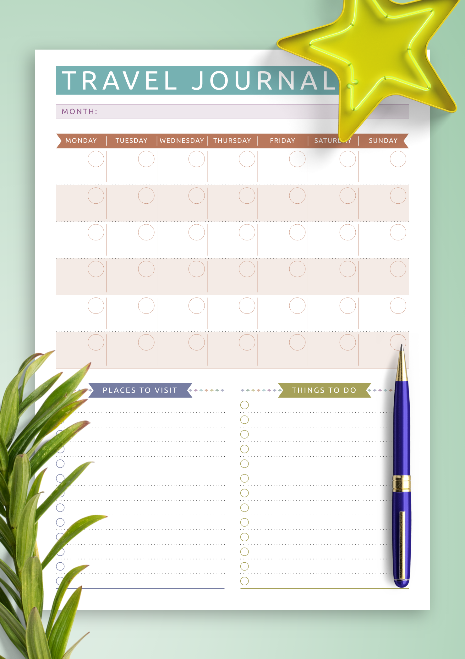 Download Printable Travel Journal Template Casual Style PDF
