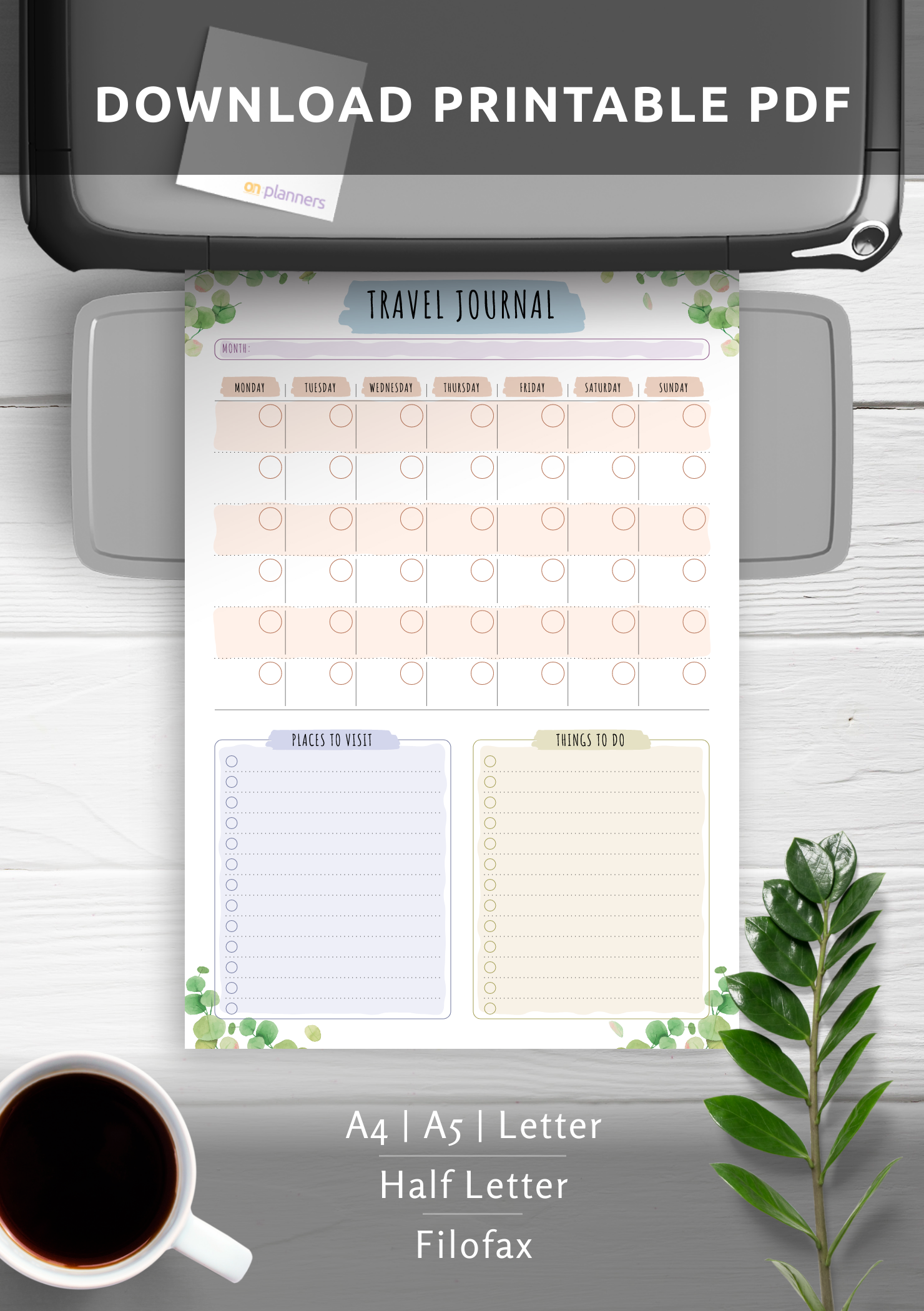 Download Printable Travel Journal Template Floral Style PDF
