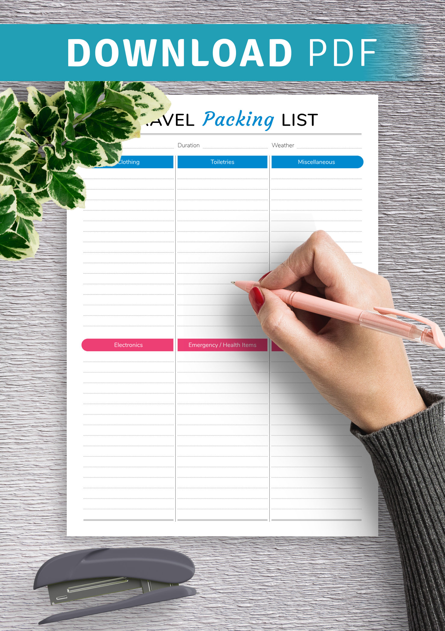 Download Printable Travel Packing List PDF