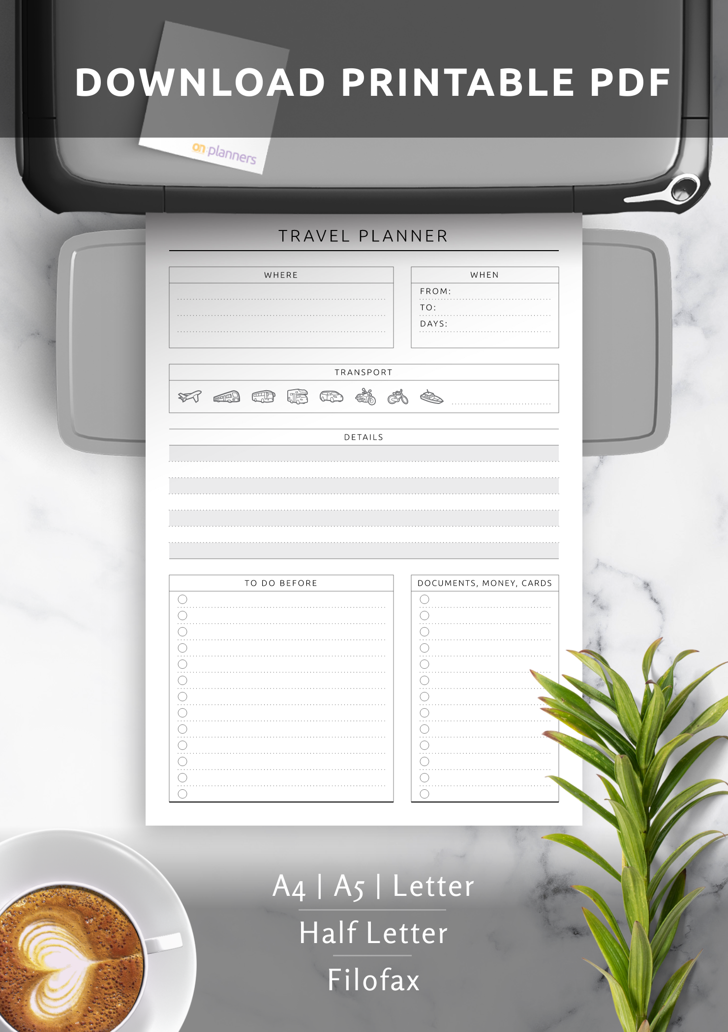 Download Printable Travel Planner Template Original Style PDF