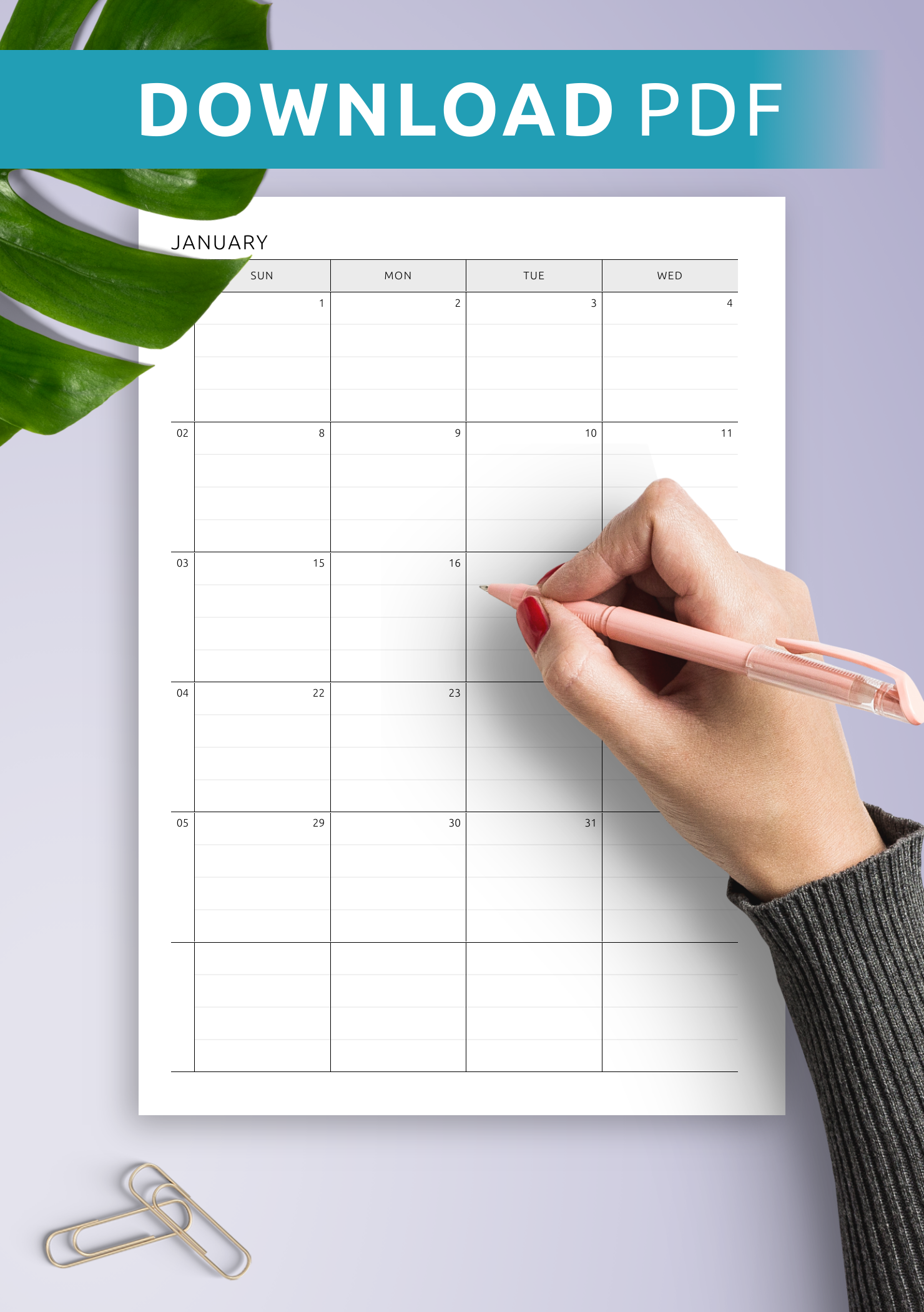 Download Printable Two Page Lined Monthly Calendar PDF