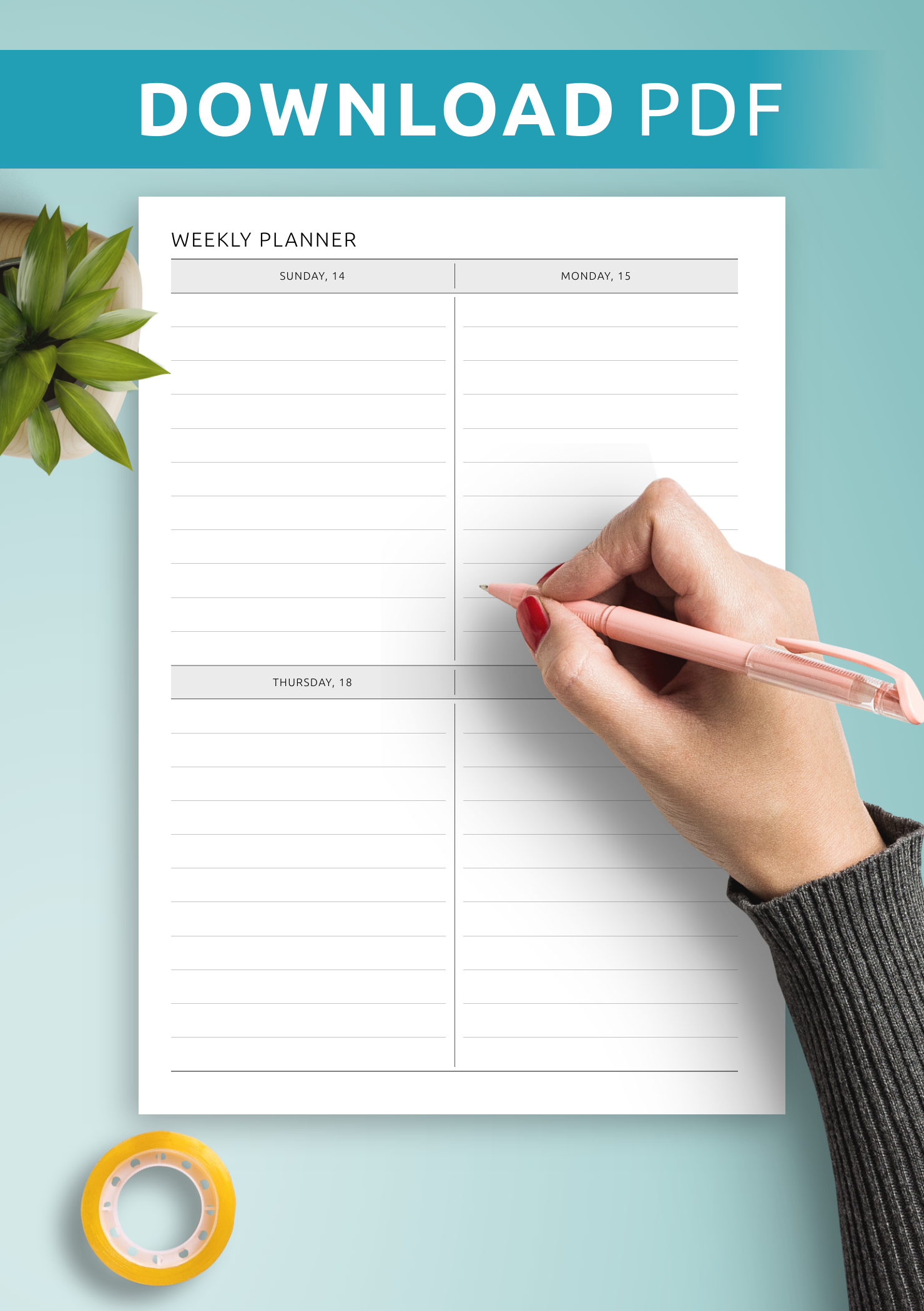 2 Weekly Timetable Download Printable or Digital Two-Page Weekly All Days Equal Size PDF