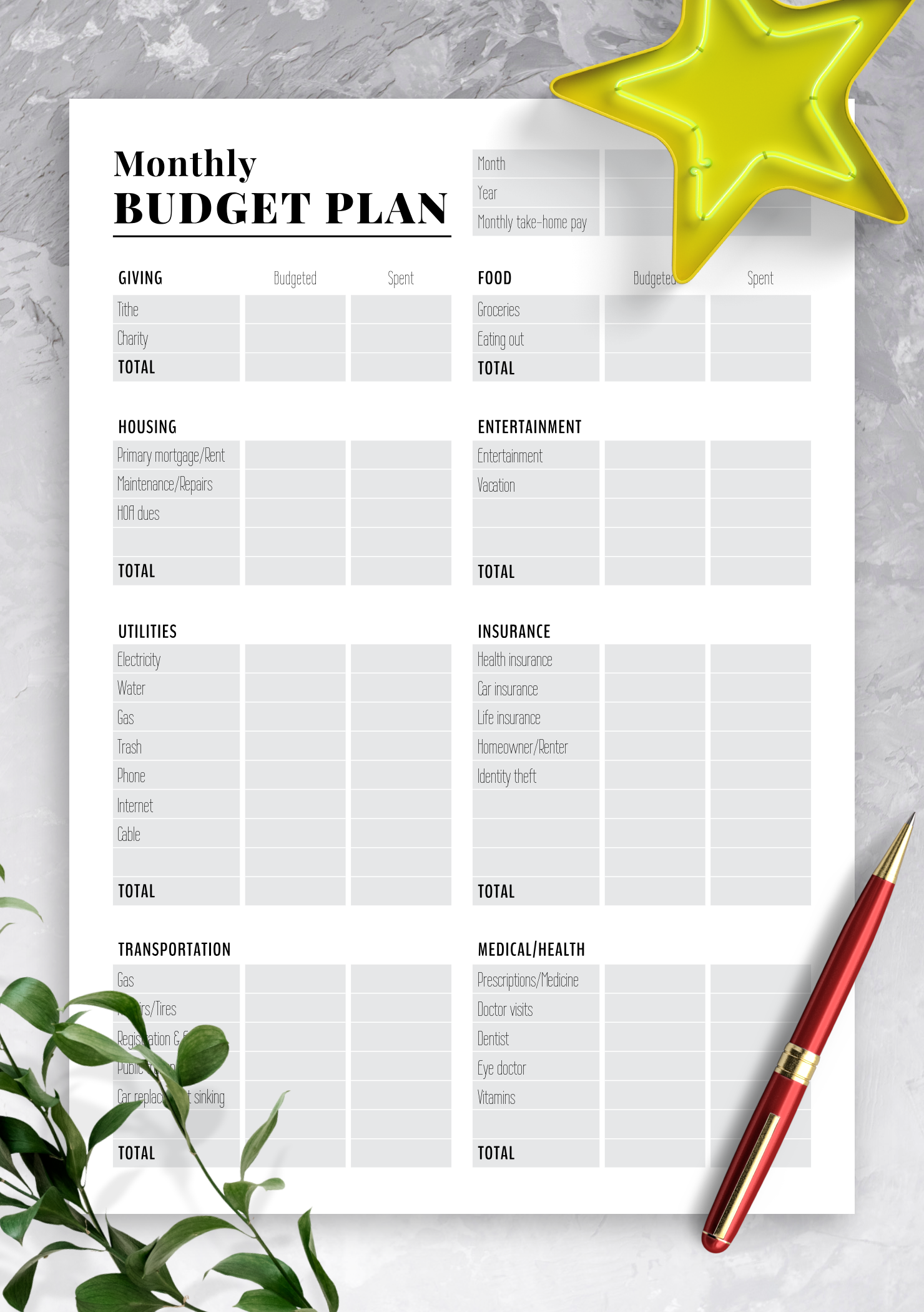 budget planner templates