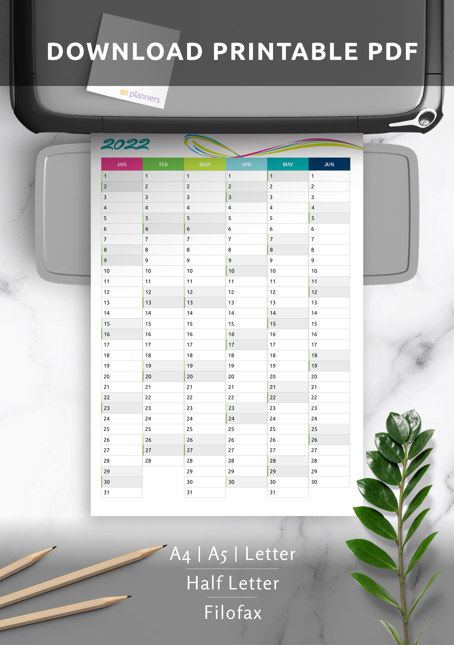 free printable two pages vertical calendar pdf download - printable