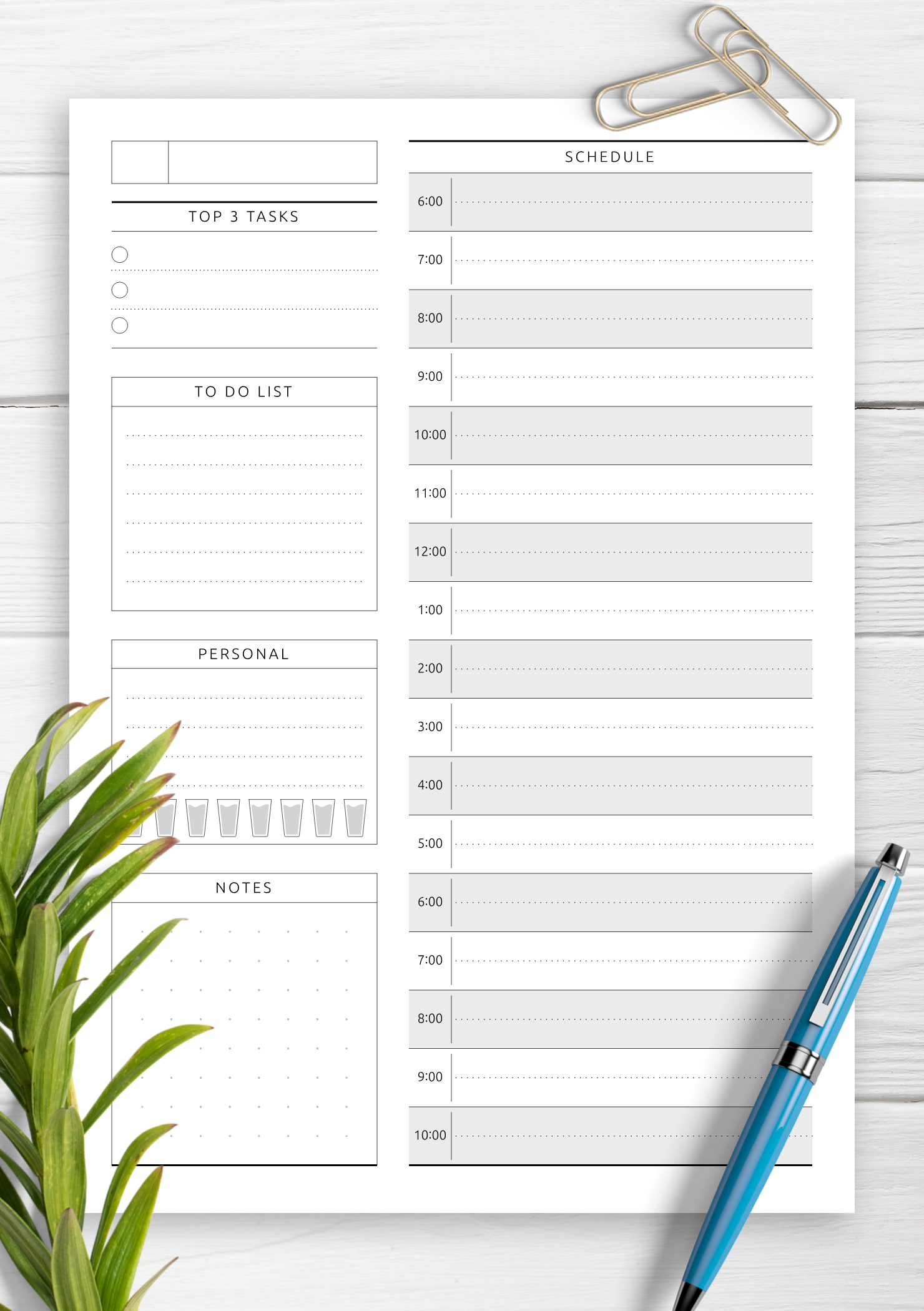 Download Printable Undated Daily Planner Template Original Style PDF