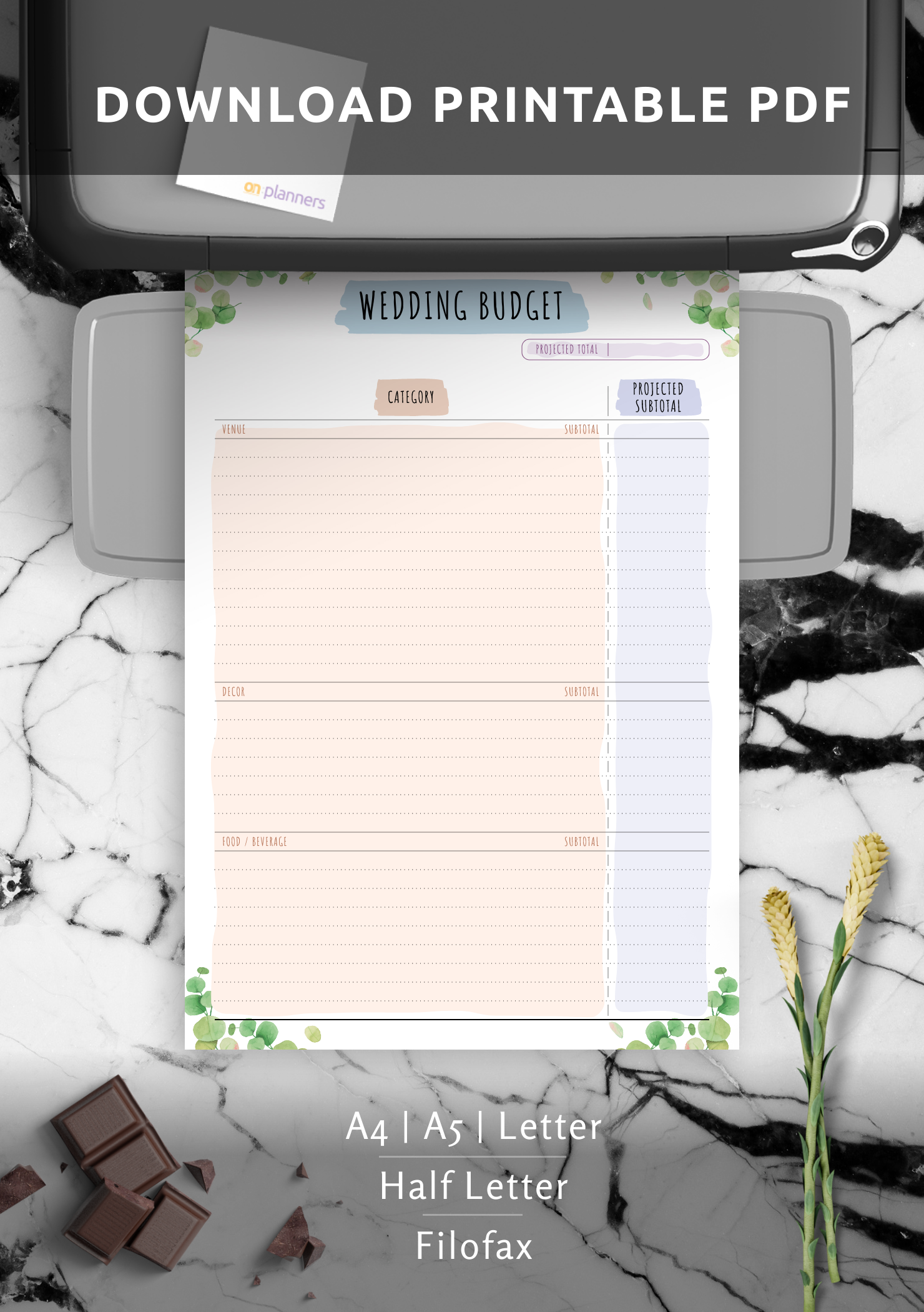 Download Printable Wedding Budget Template - Floral PDF