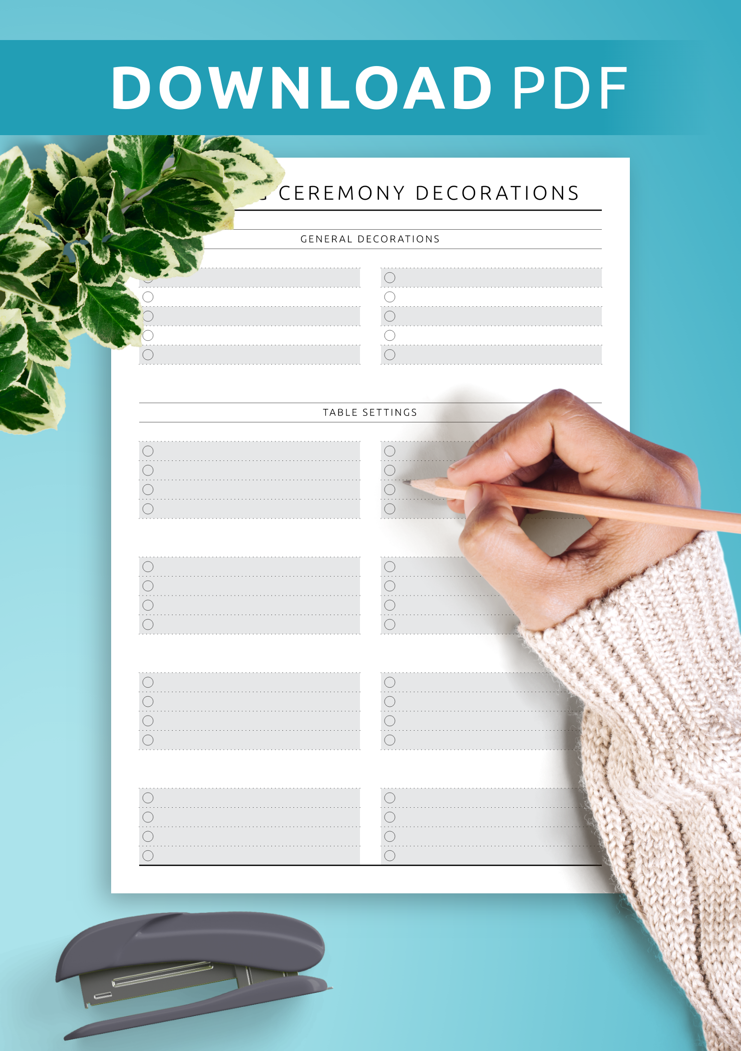 Download Printable Wedding Ceremony Decorations Template - Original PDF
