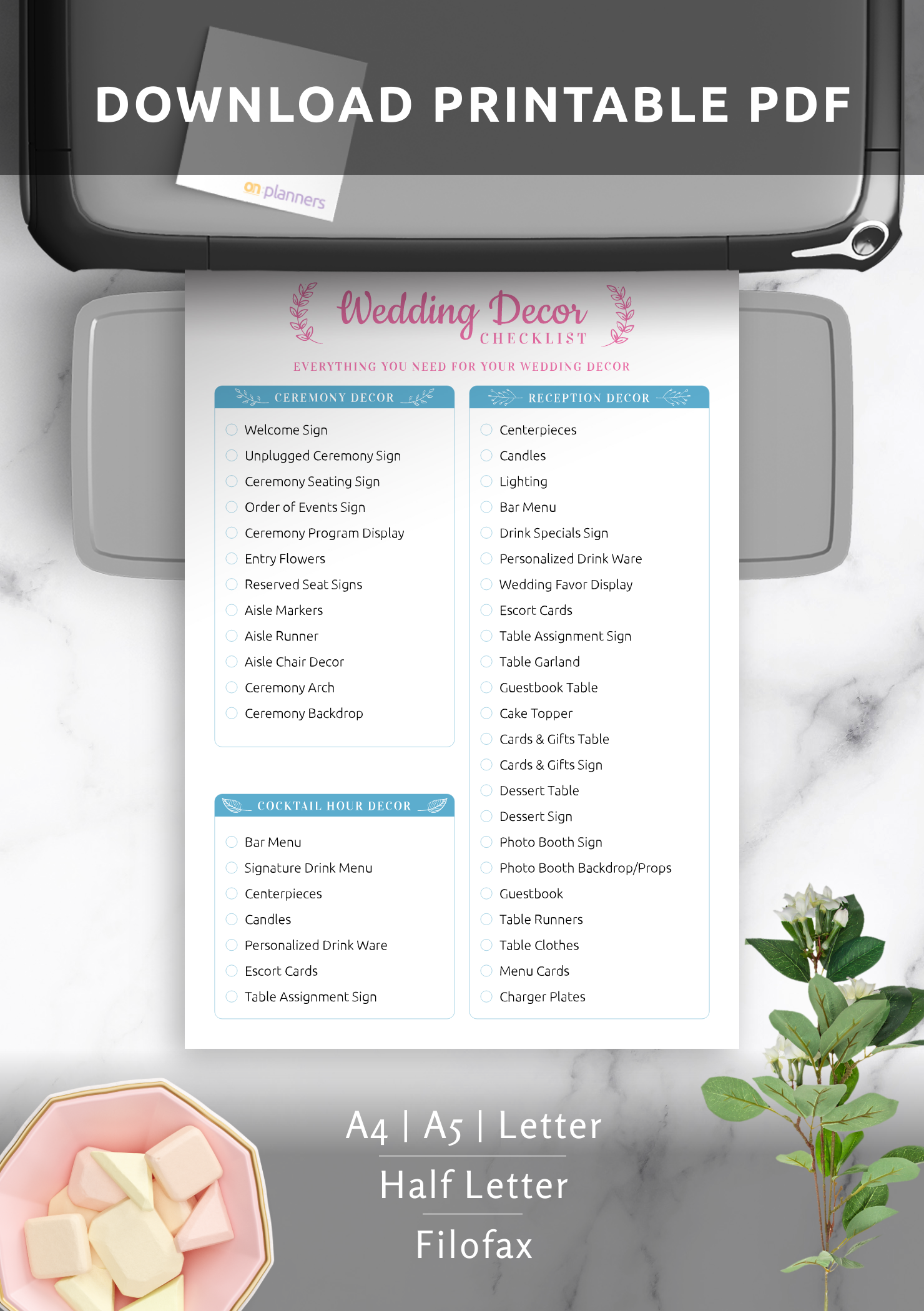 Download Printable Wedding Decor Checkist - Elegance Style PDF