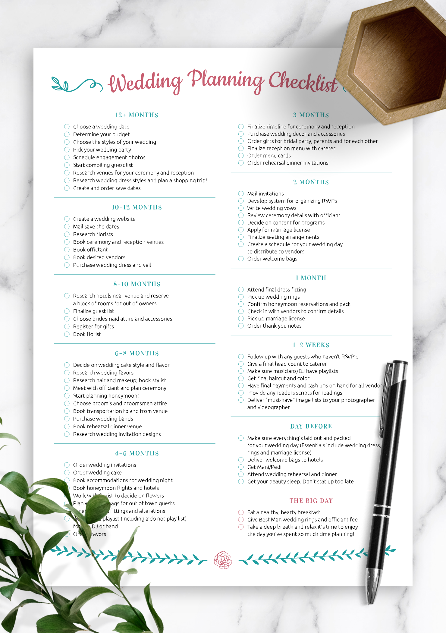 Download Printable Wedding Planning Checklist - Romantic Style PDF