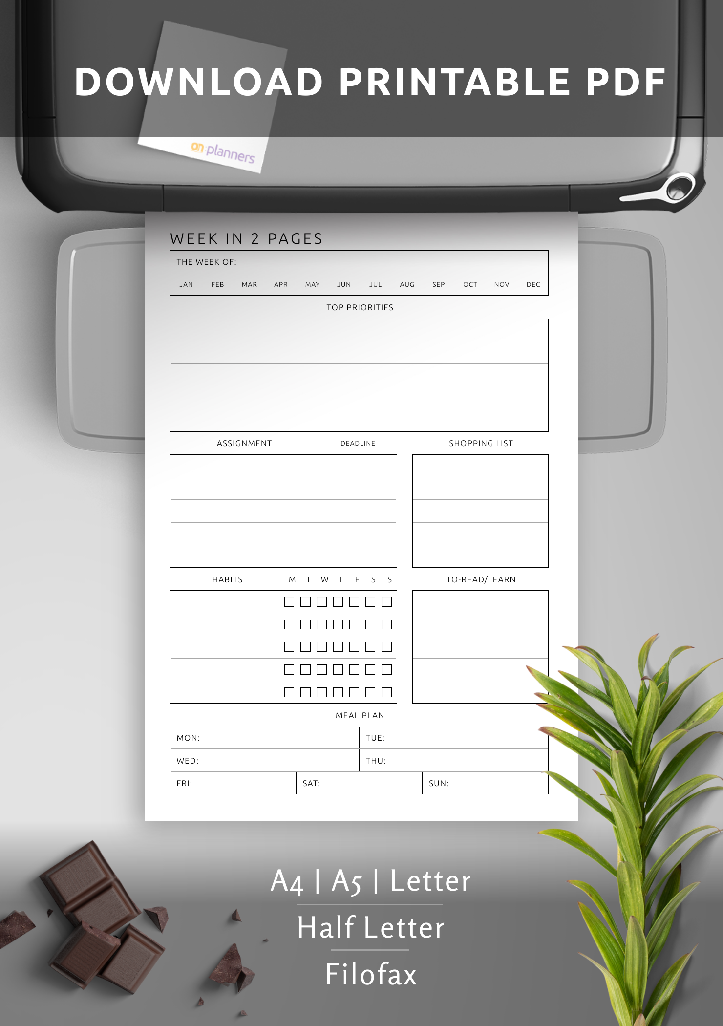 Download Printable Week in 2 Pages Extended Template - Minimalist Style PDF