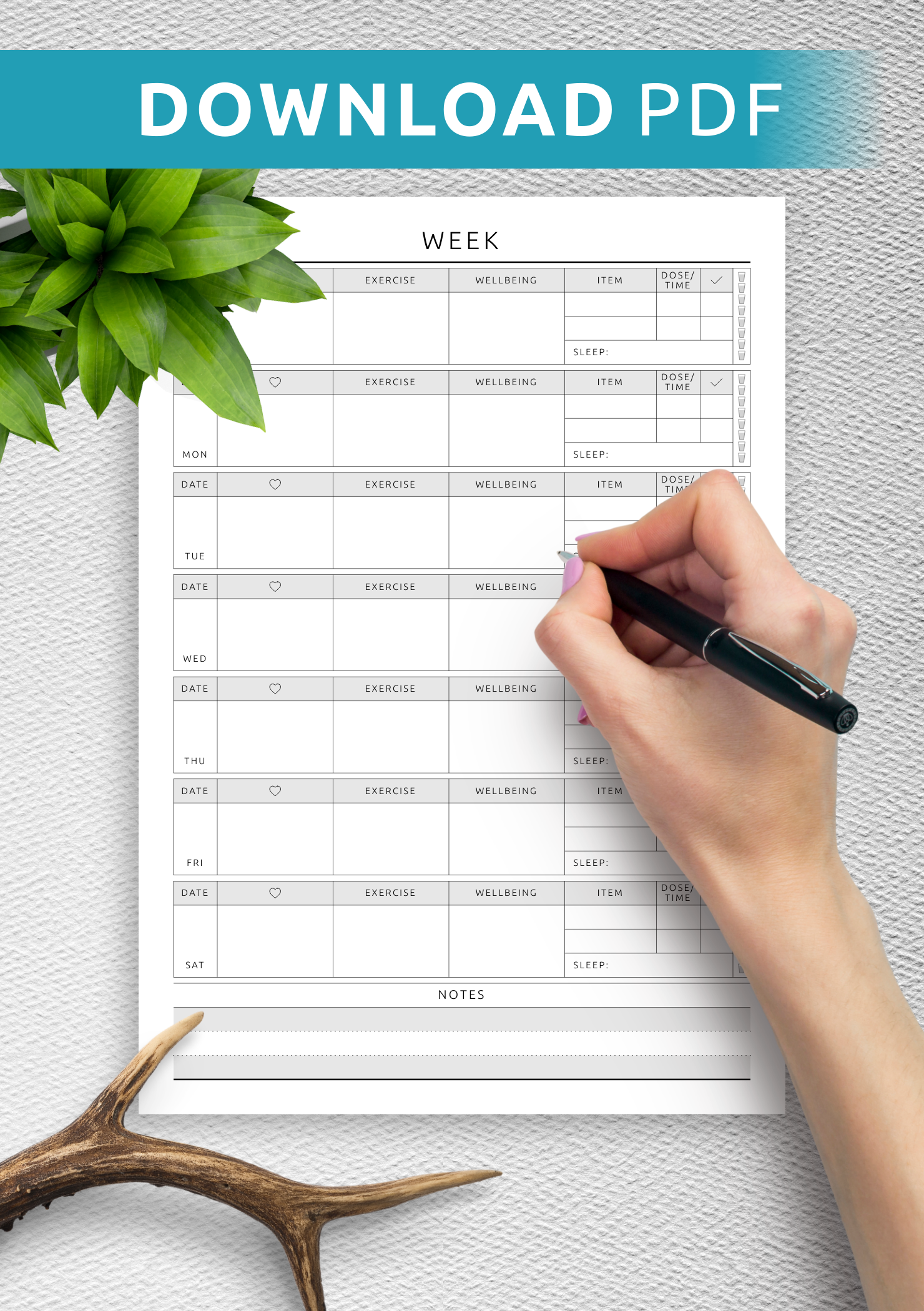 Download Printable Weekly Fitness Planner Template PDF