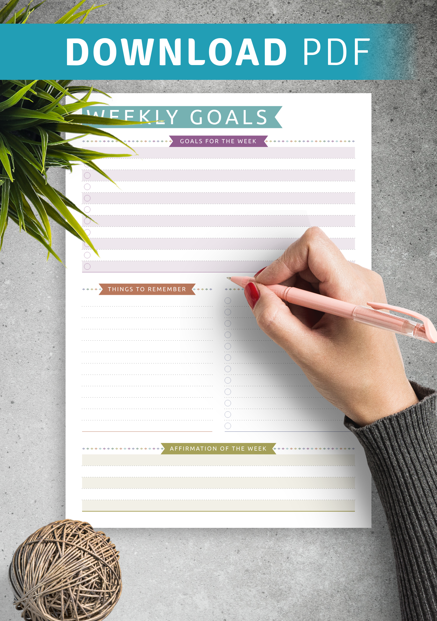 Download Printable Weekly Goals - Casual Style PDF