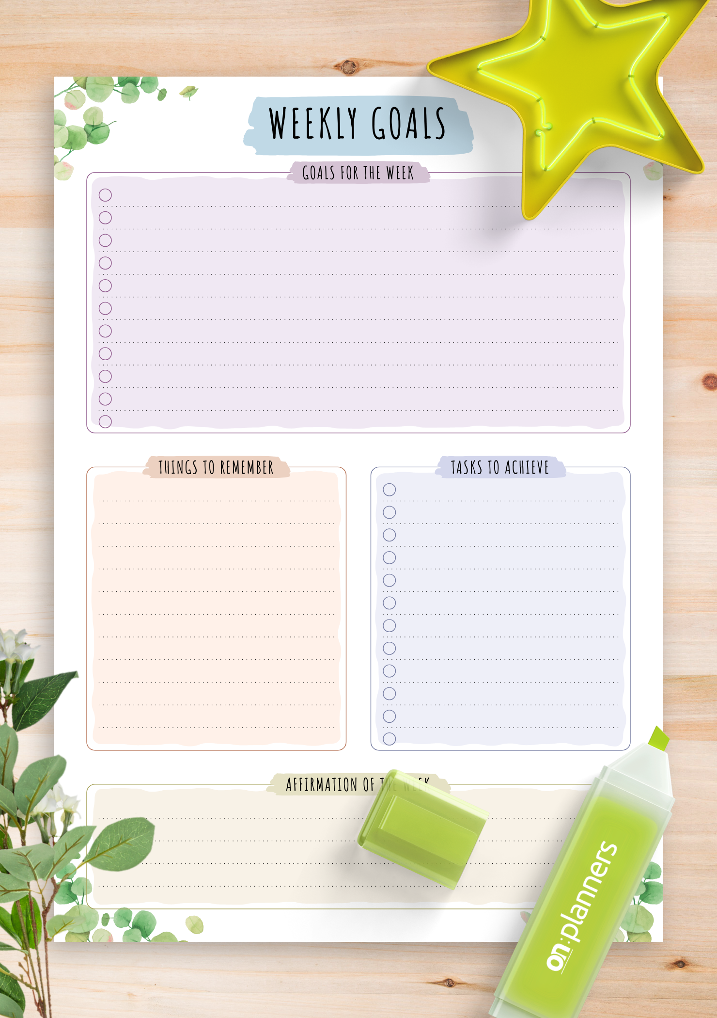 Floral Style Weekly Goals Template