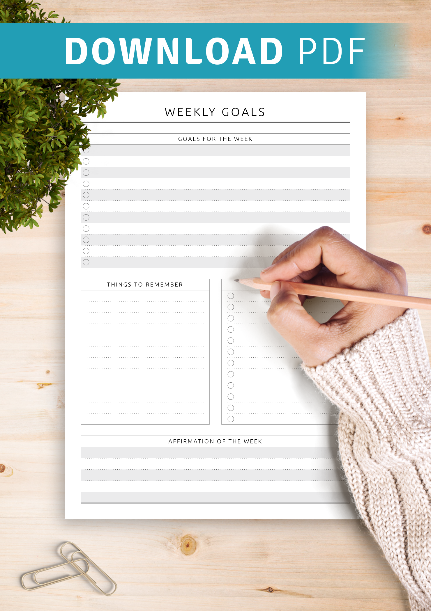 Download Printable Weekly Goals - Original Style PDF