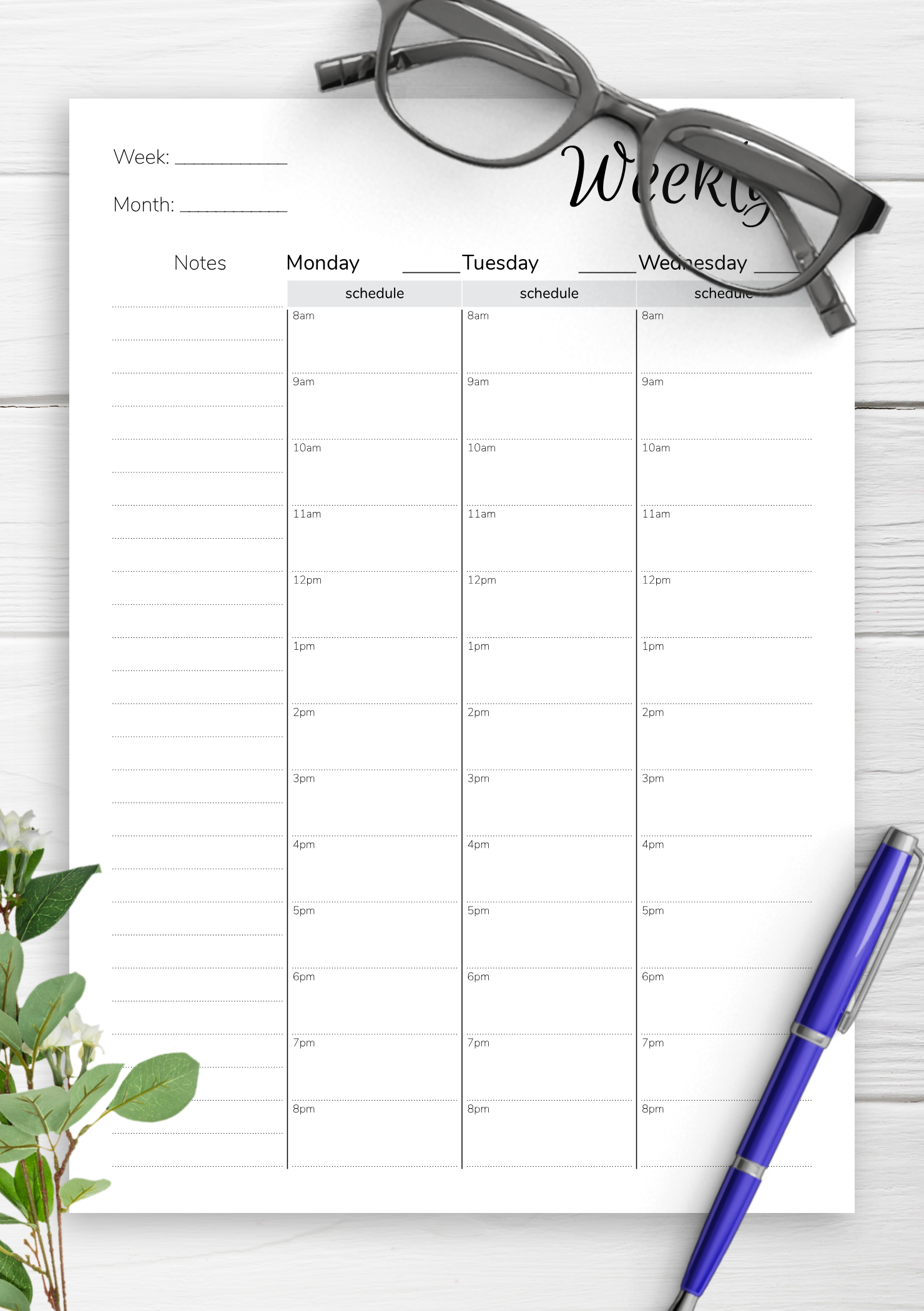 download-printable-weekly-hourly-planner-with-notes-section-pdf