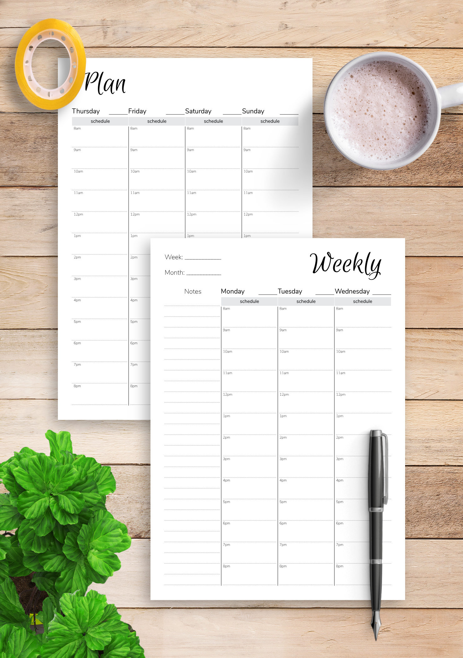 Download Printable Weekly hourly planner with notes section PDF