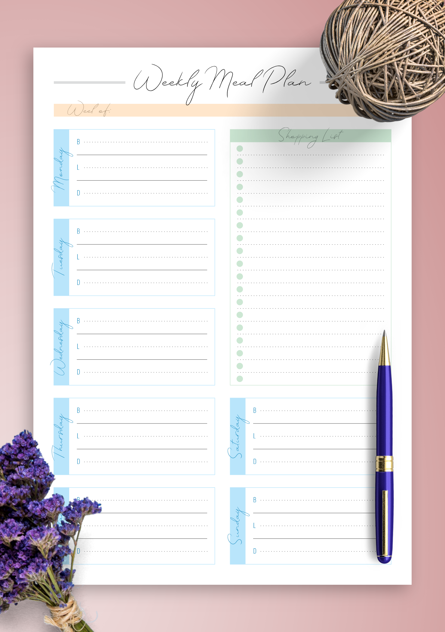 weekly meal planner template printable