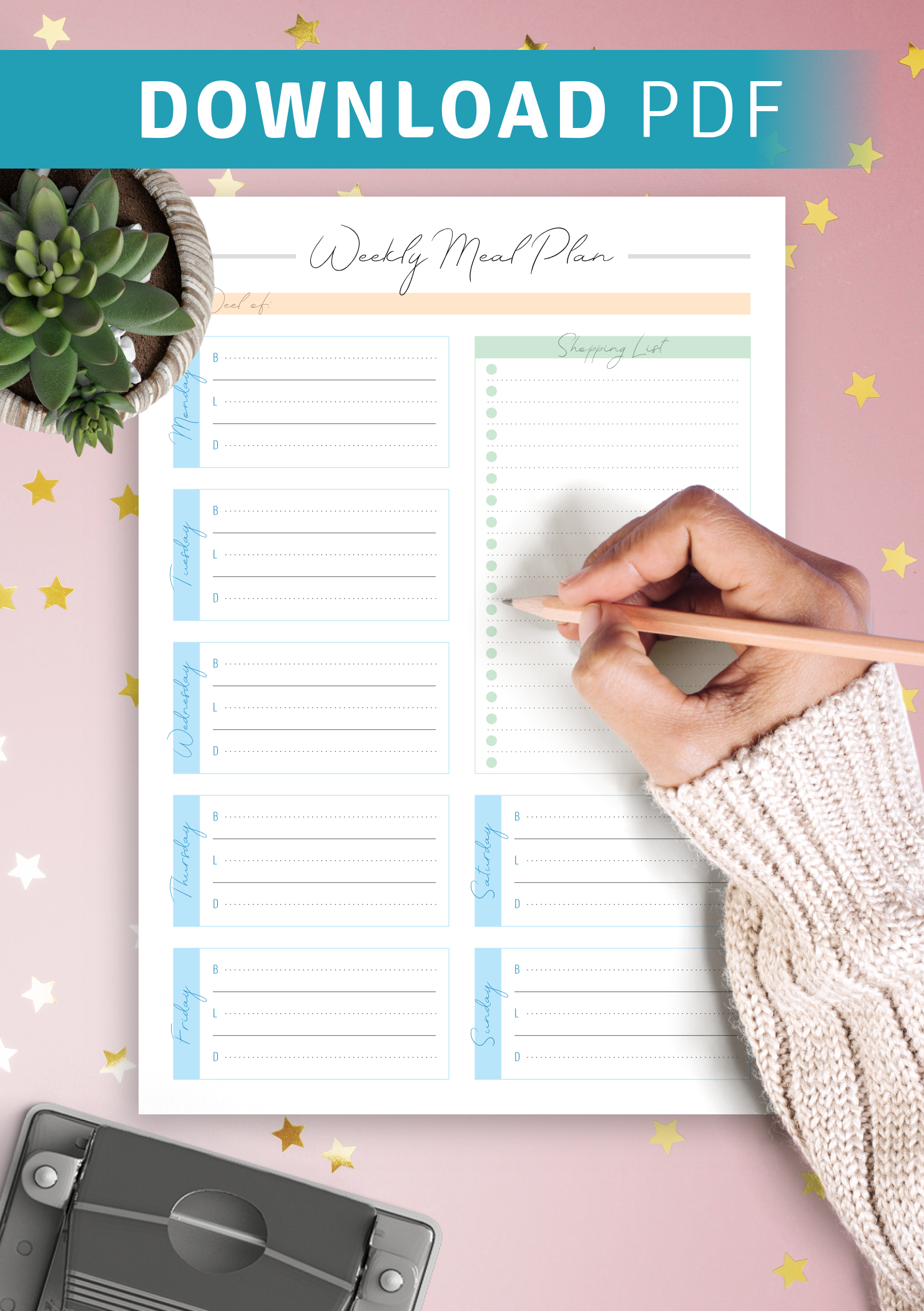 Download Printable Weekly Meal Plan and Shopping List PDF
