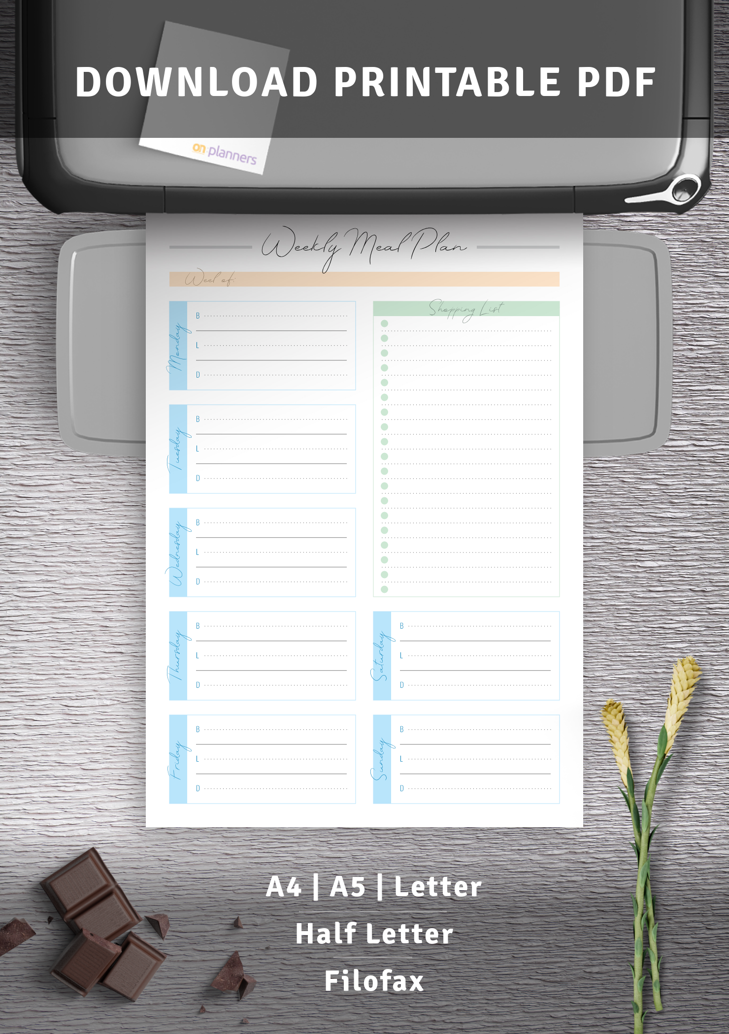 Download Printable Weekly Meal Plan and Shopping List PDF