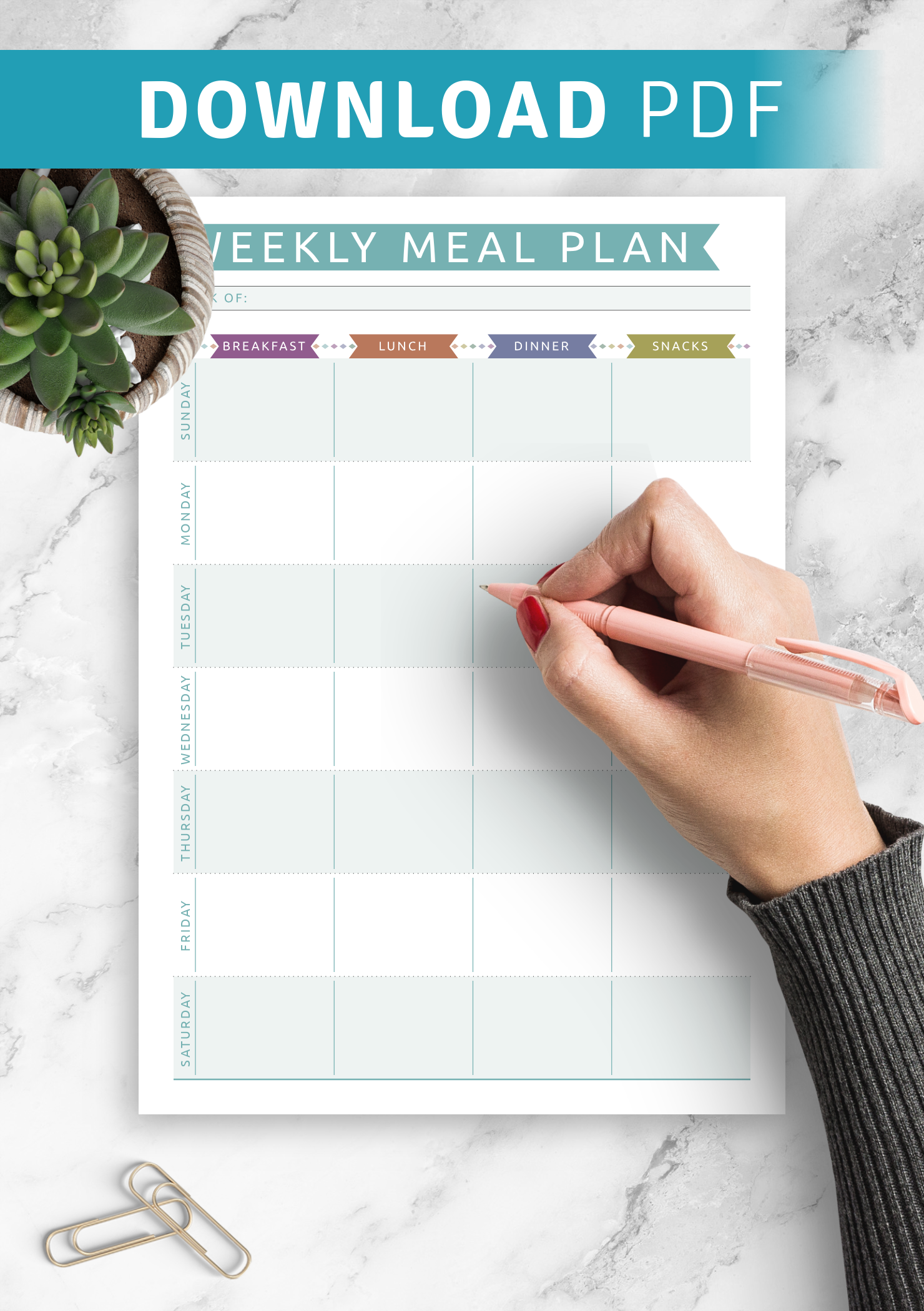 Download Printable Weekly Meal Plan - Casual Style PDF