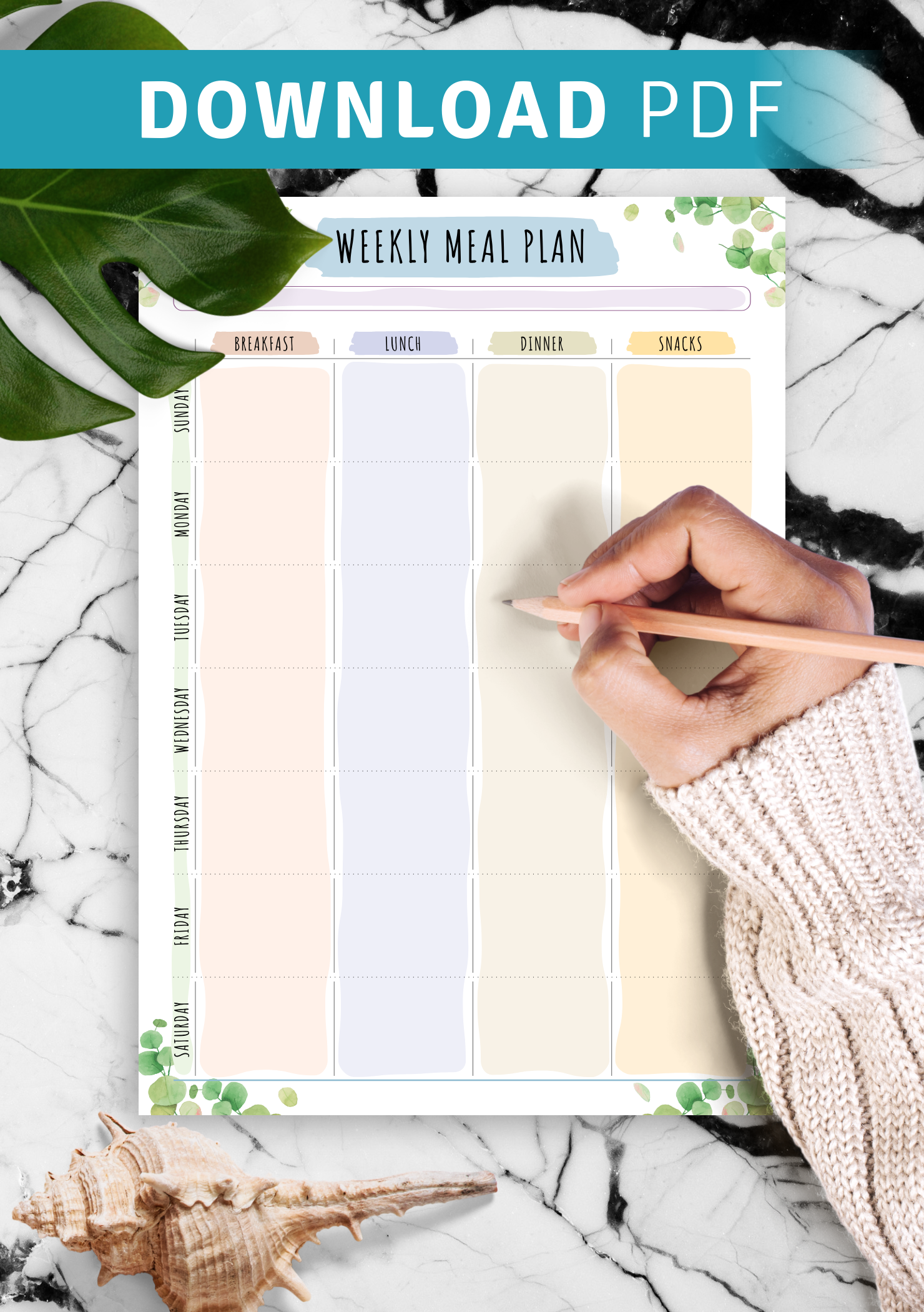 Download Printable Weekly Meal Plan - Floral Style PDF