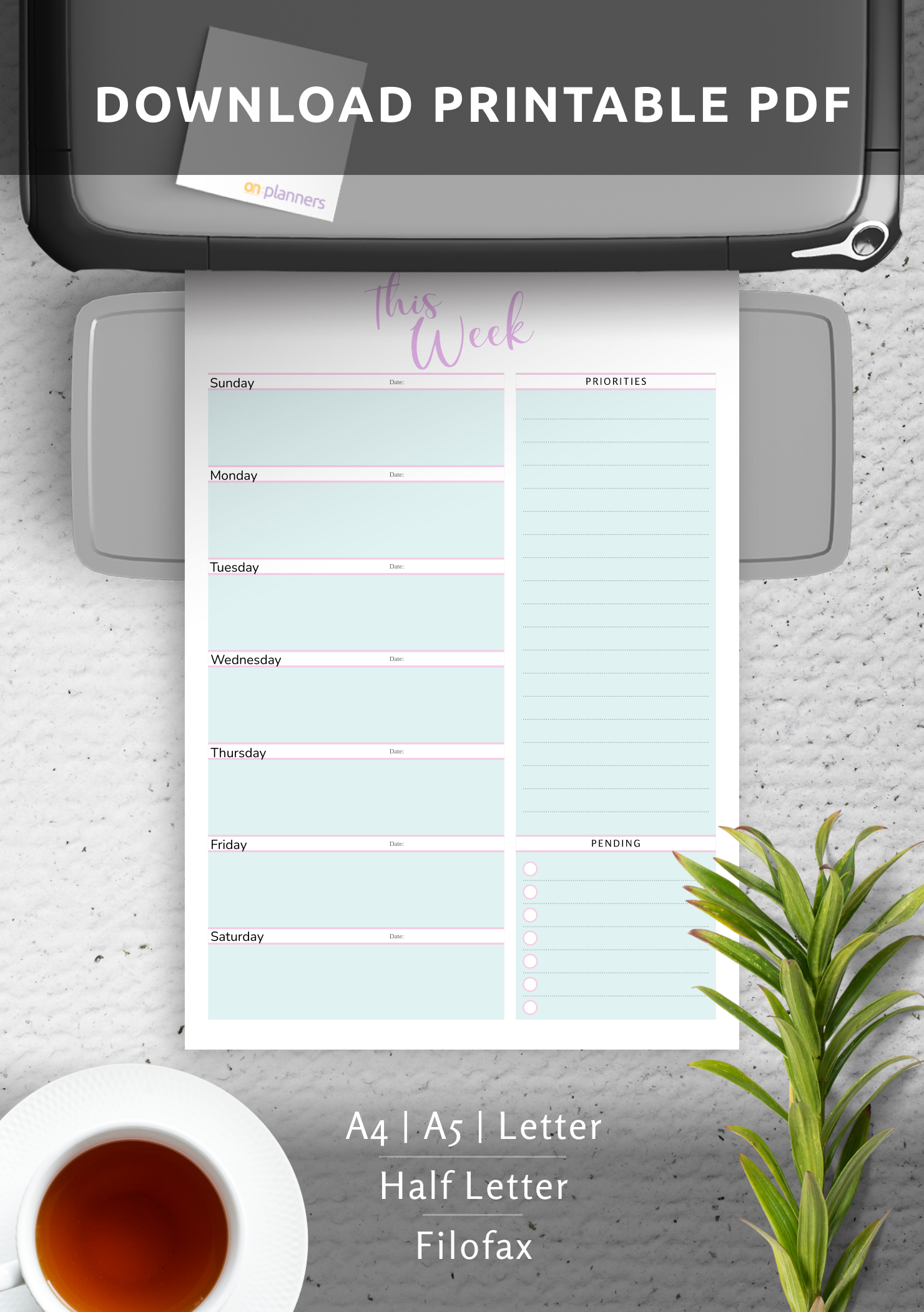 Download Printable Weekly Plan Template - Blue and Violet PDF