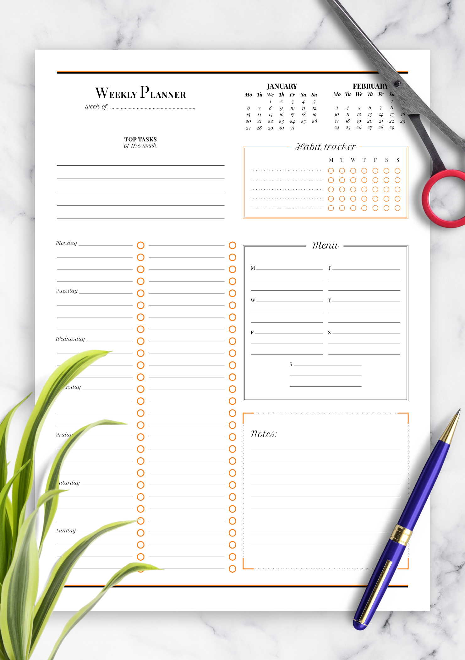 Download printable weekly planner with habit tracker pdf