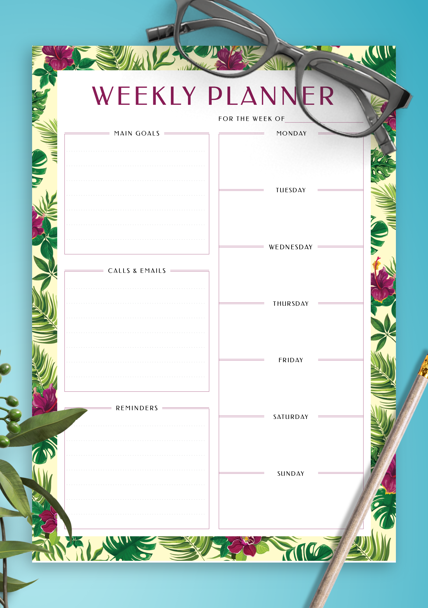 Download Printable Weekly Planner With Main Goals PDF