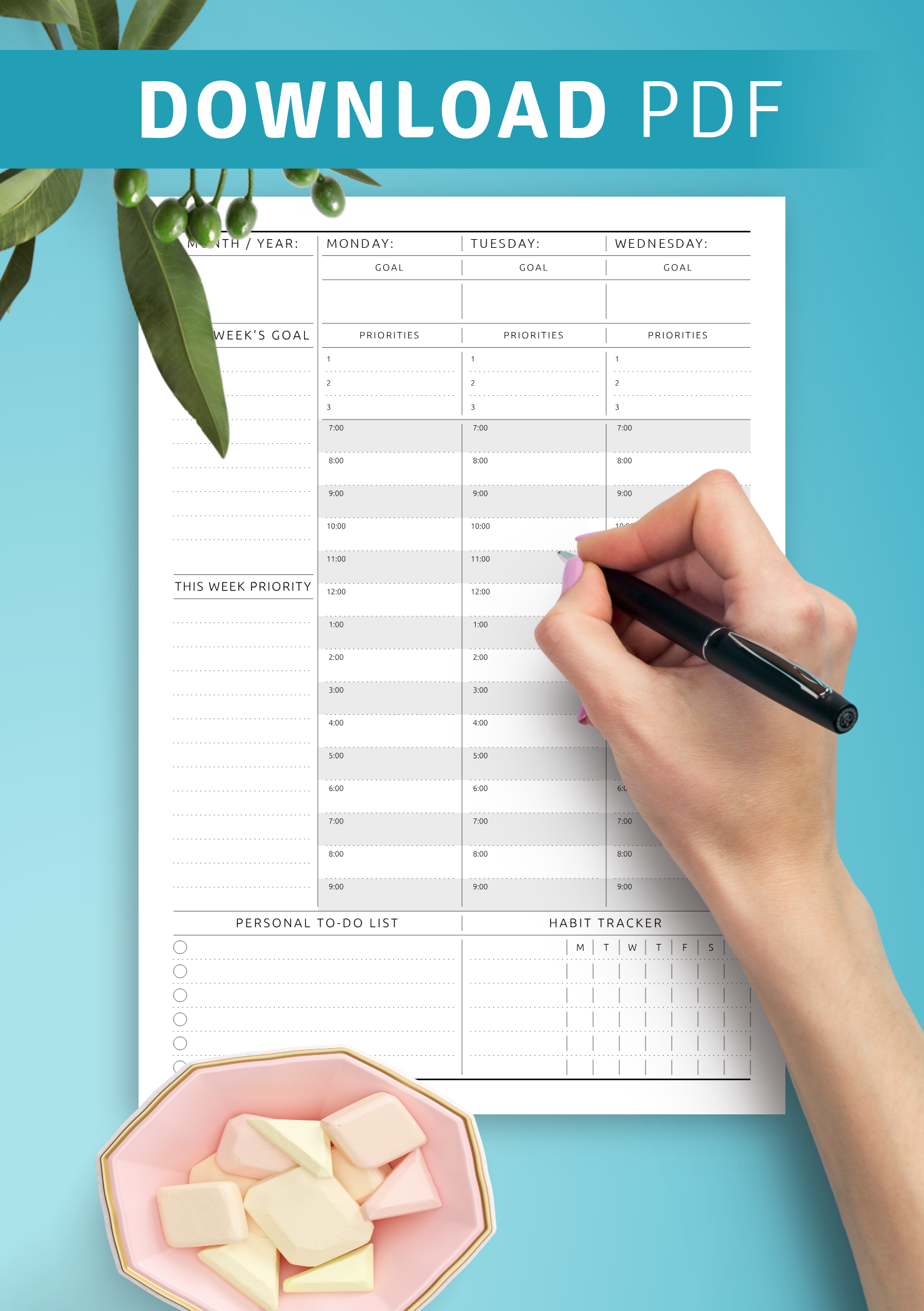 Download Printable Weekly Planner Undated Original Style PDF