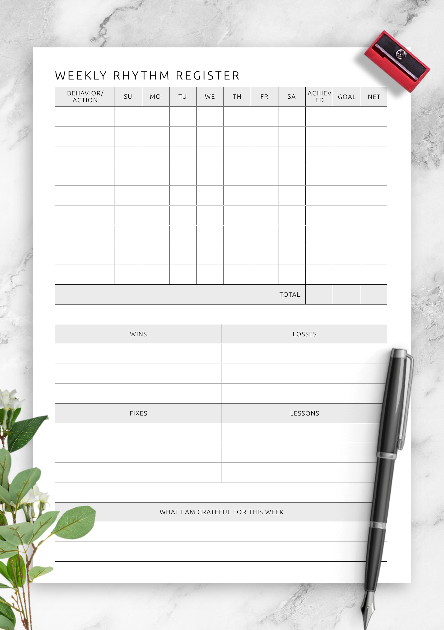 Download Printable Weekly Rhythm Registrator Template PDF