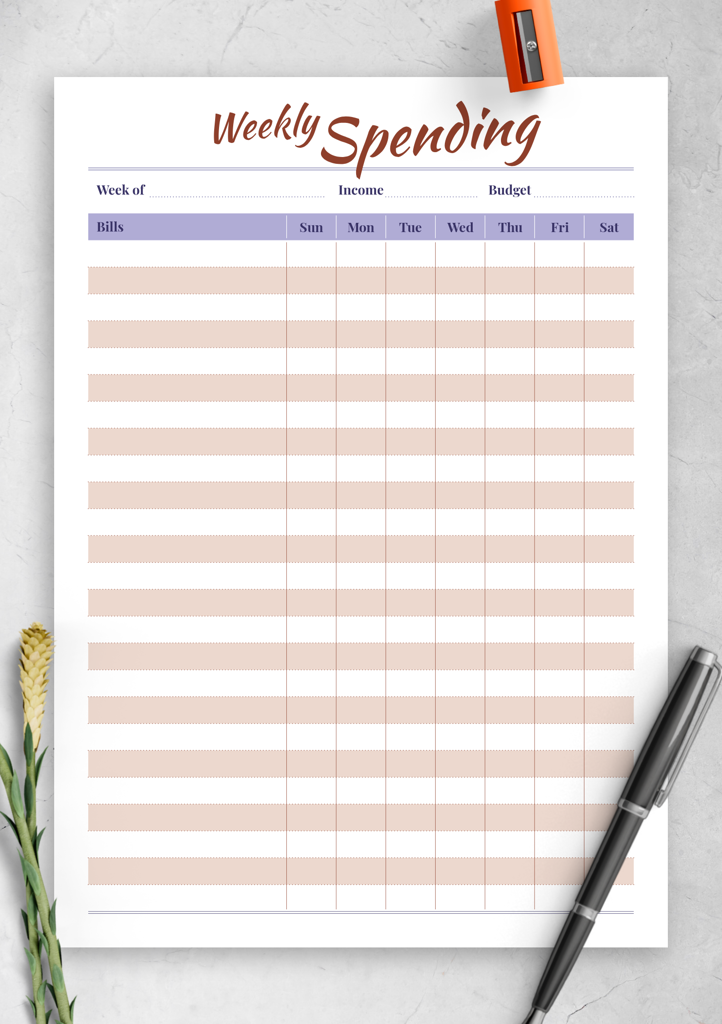 Download Printable Weekly Spending Blank Template PDF Download Printable Weekly Spending Blank Template PDF