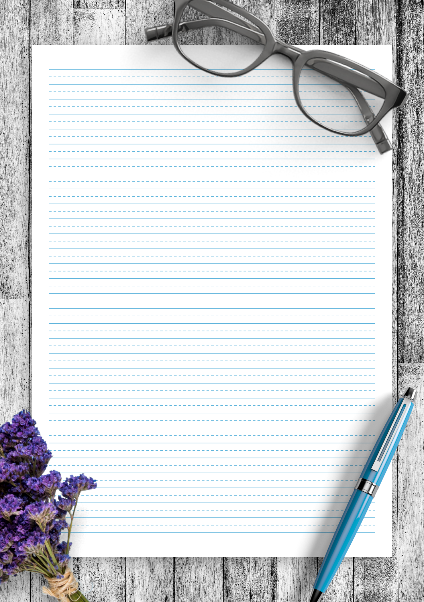 Download Printable Wide Ruled with dashed center guide line - Blue ...