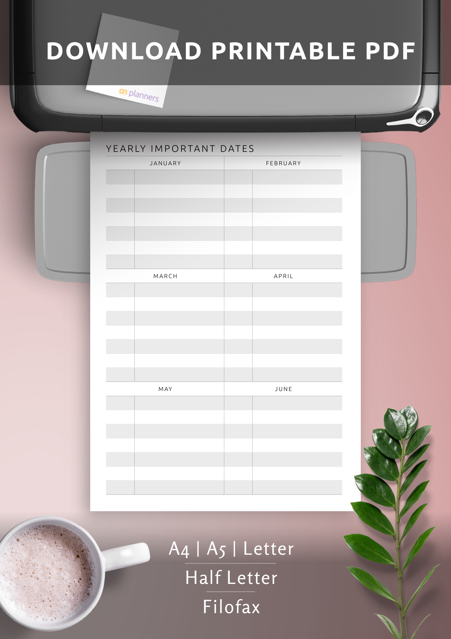 Download Printable Yearly Important Dates Template PDF